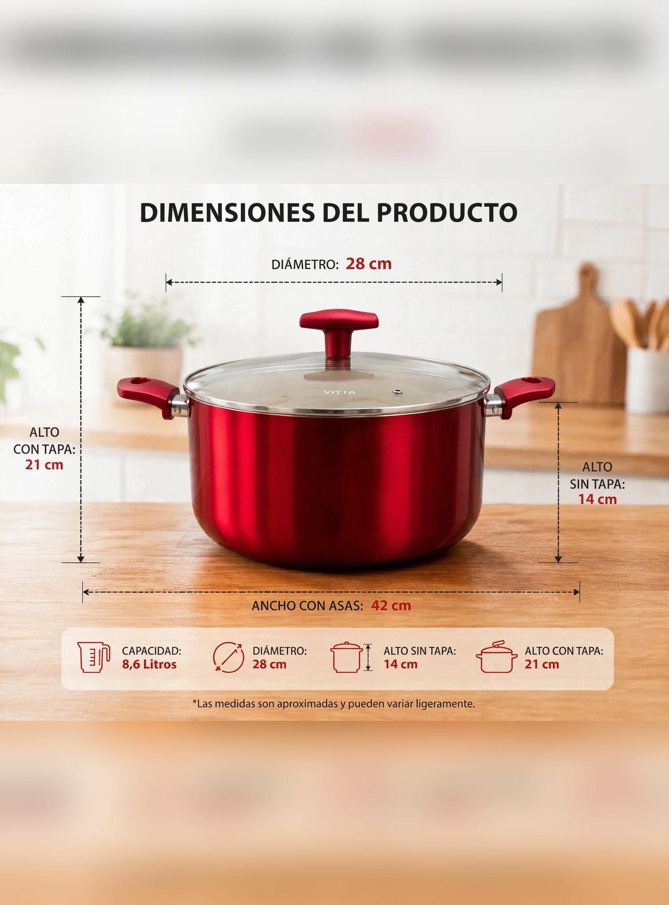 Olla Cacerola antiadherente Aluminio 28 CM 8,6 L Rosso Vitta-8