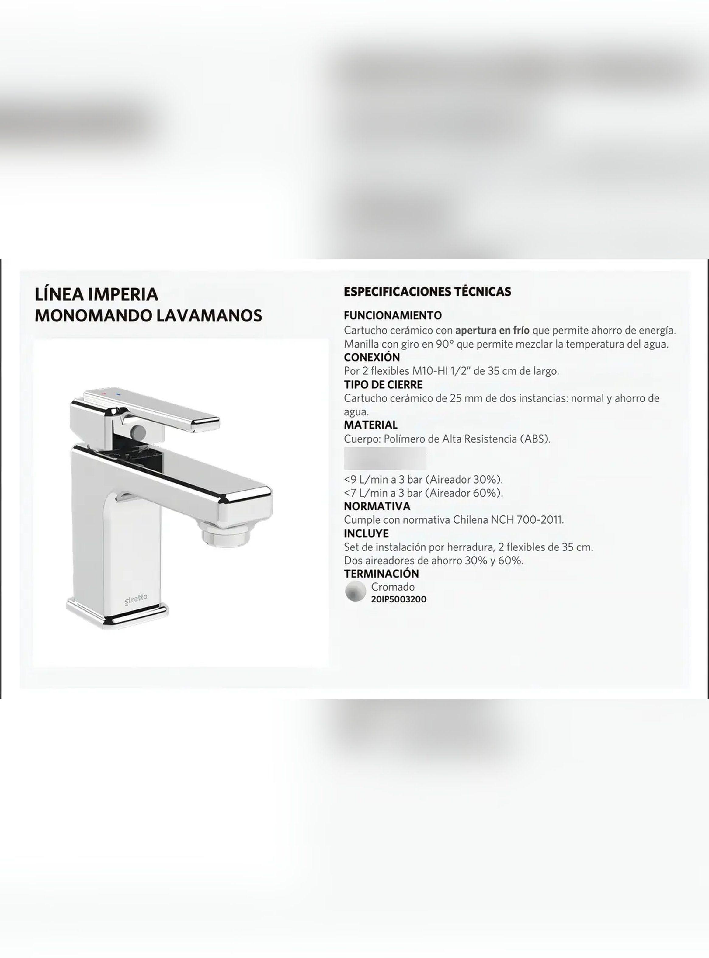 Monomando Llave Grifo Lavamanos Modelo Imperia Marca Stretto-2