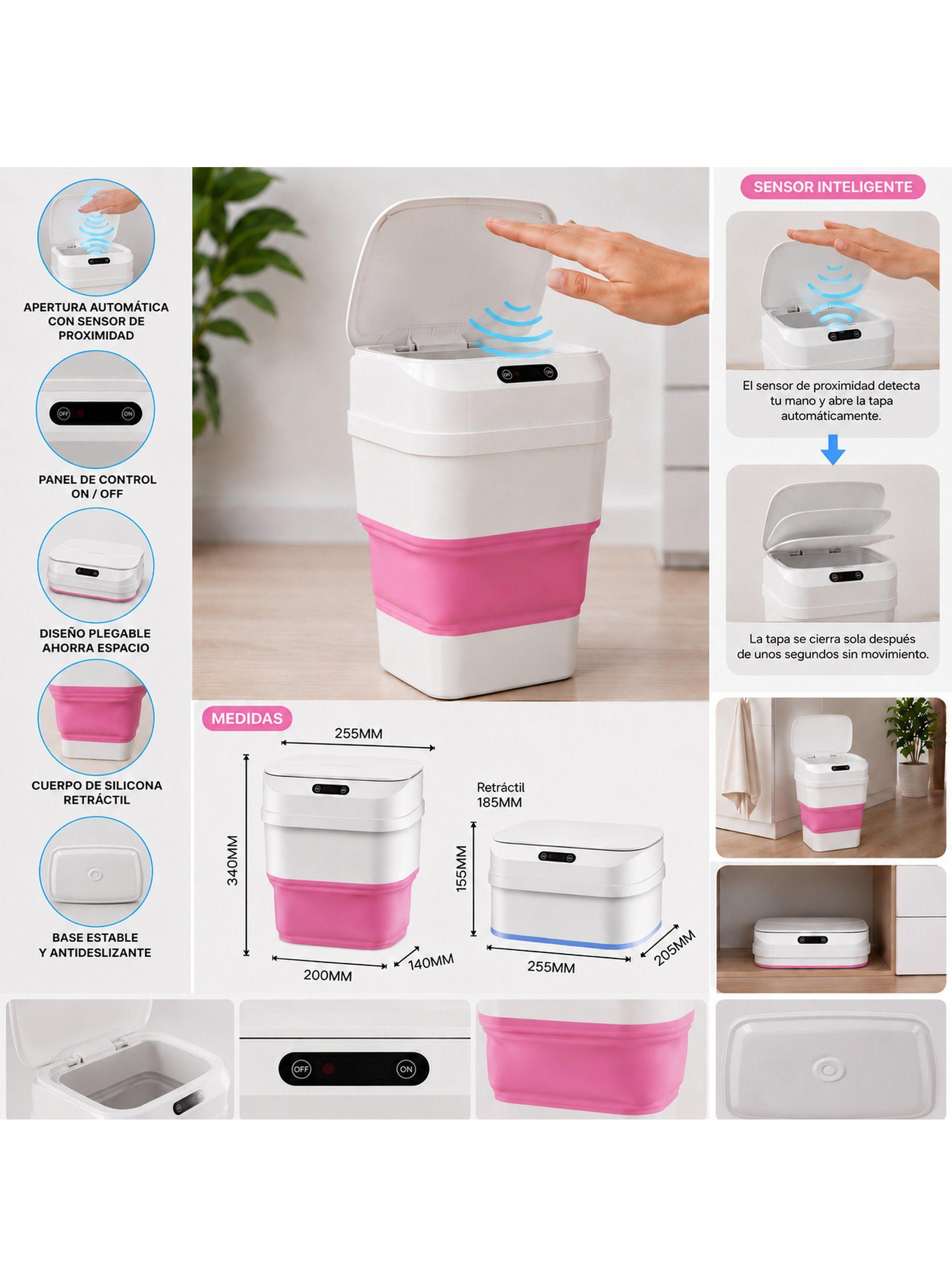 Basurero Plegable Con Sensor Apertura Automatica Color Rosa-2