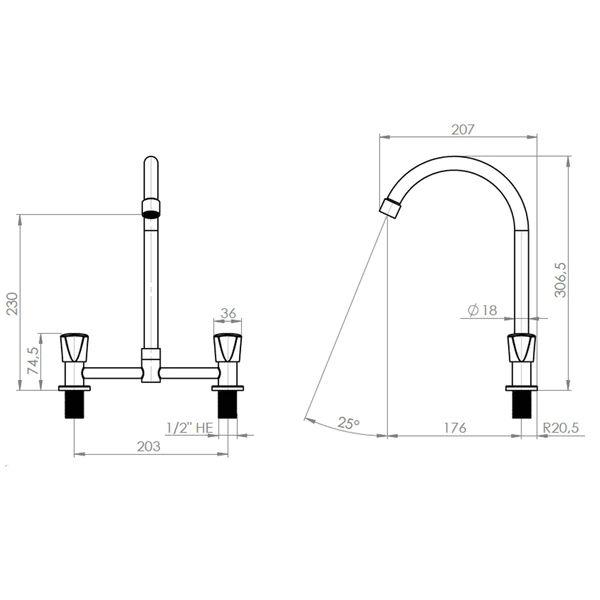 Combinación Grifo Llave Doble Para Lavaplatos Delia-2
