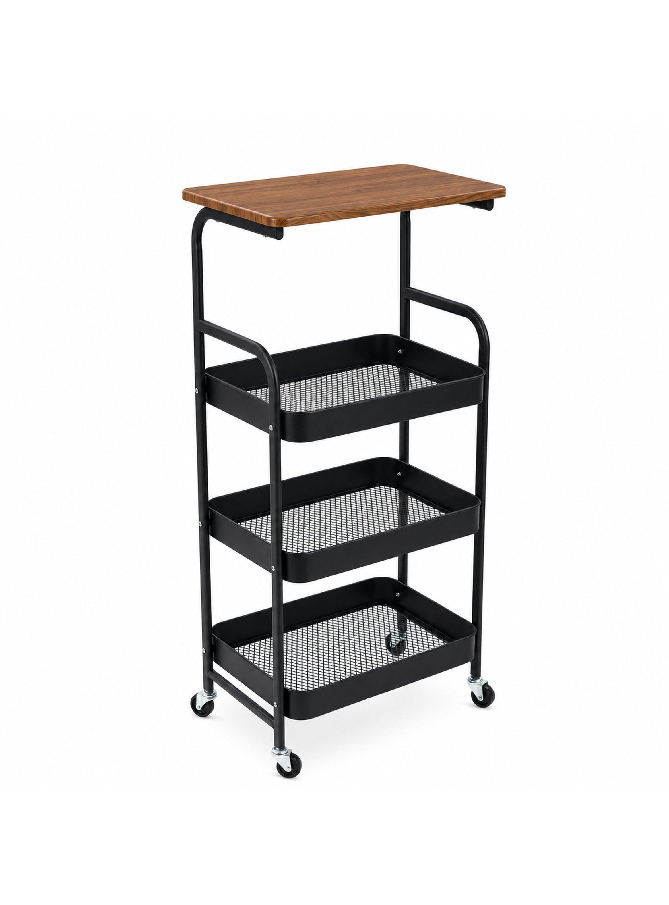 Carrito Organizador Metálico 4 Niveles con Repisa de Madera-2