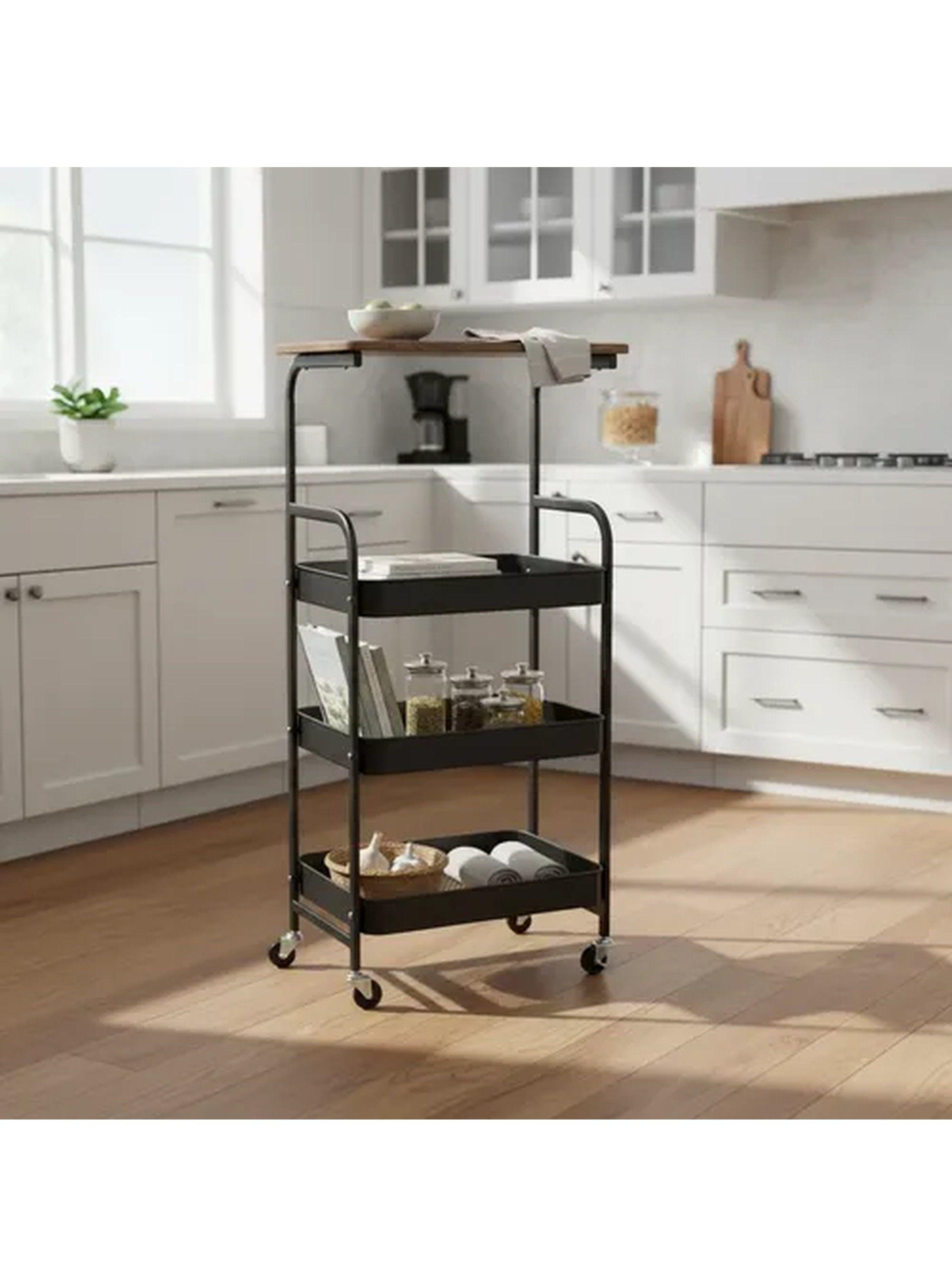 Carrito Organizador Metálico 4 Niveles con Repisa de Madera-3