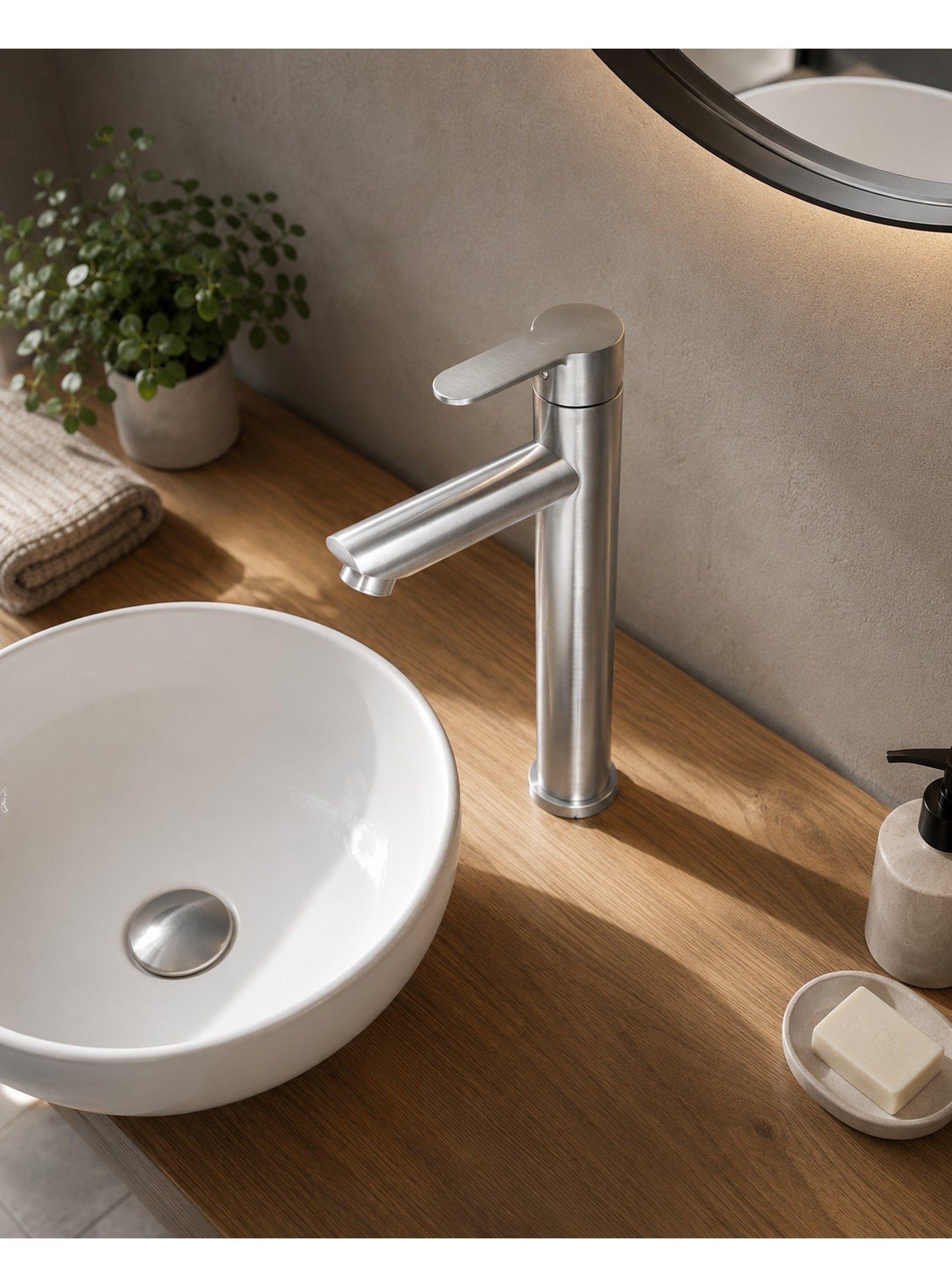 Monomando Llave Grifo Lavatorio Modern Inox Alto Marca Taumm-2