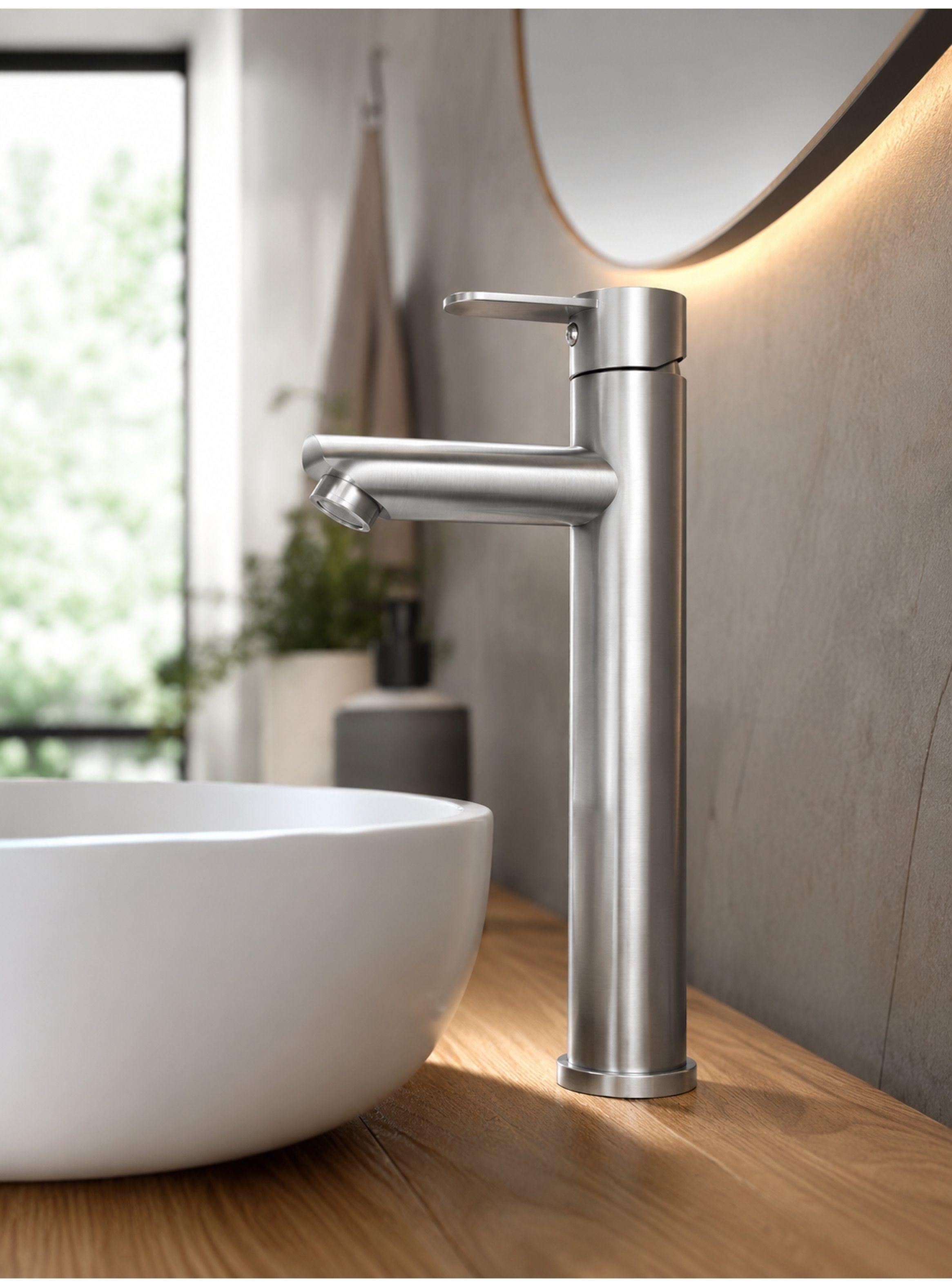 Monomando Llave Grifo Lavatorio Modern Inox Alto Marca Taumm-3