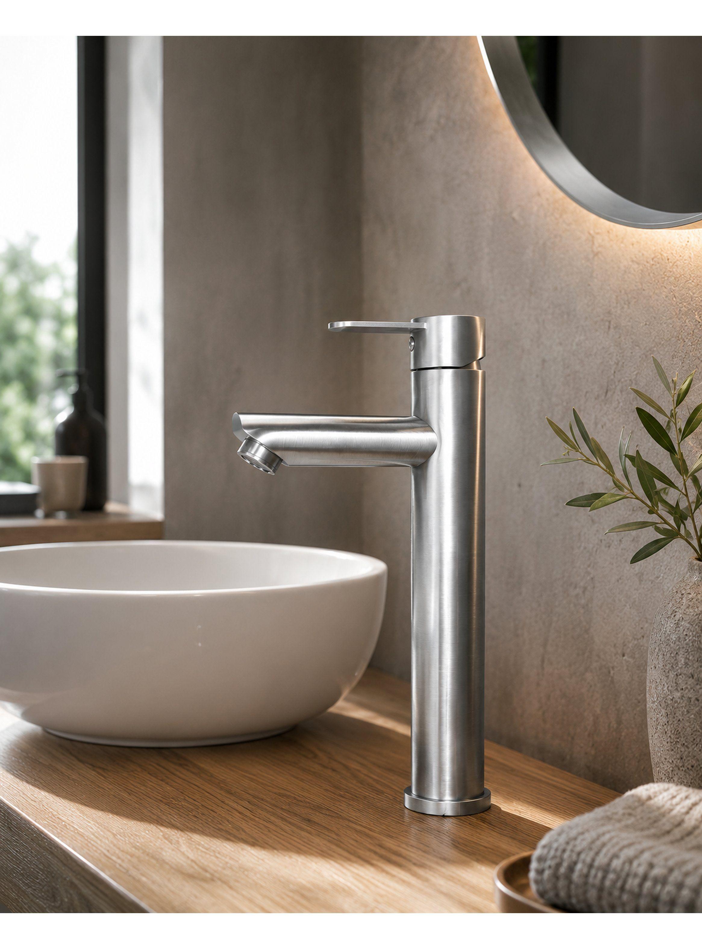 Monomando Llave Grifo Lavatorio Modern Inox Alto Marca Taumm-4
