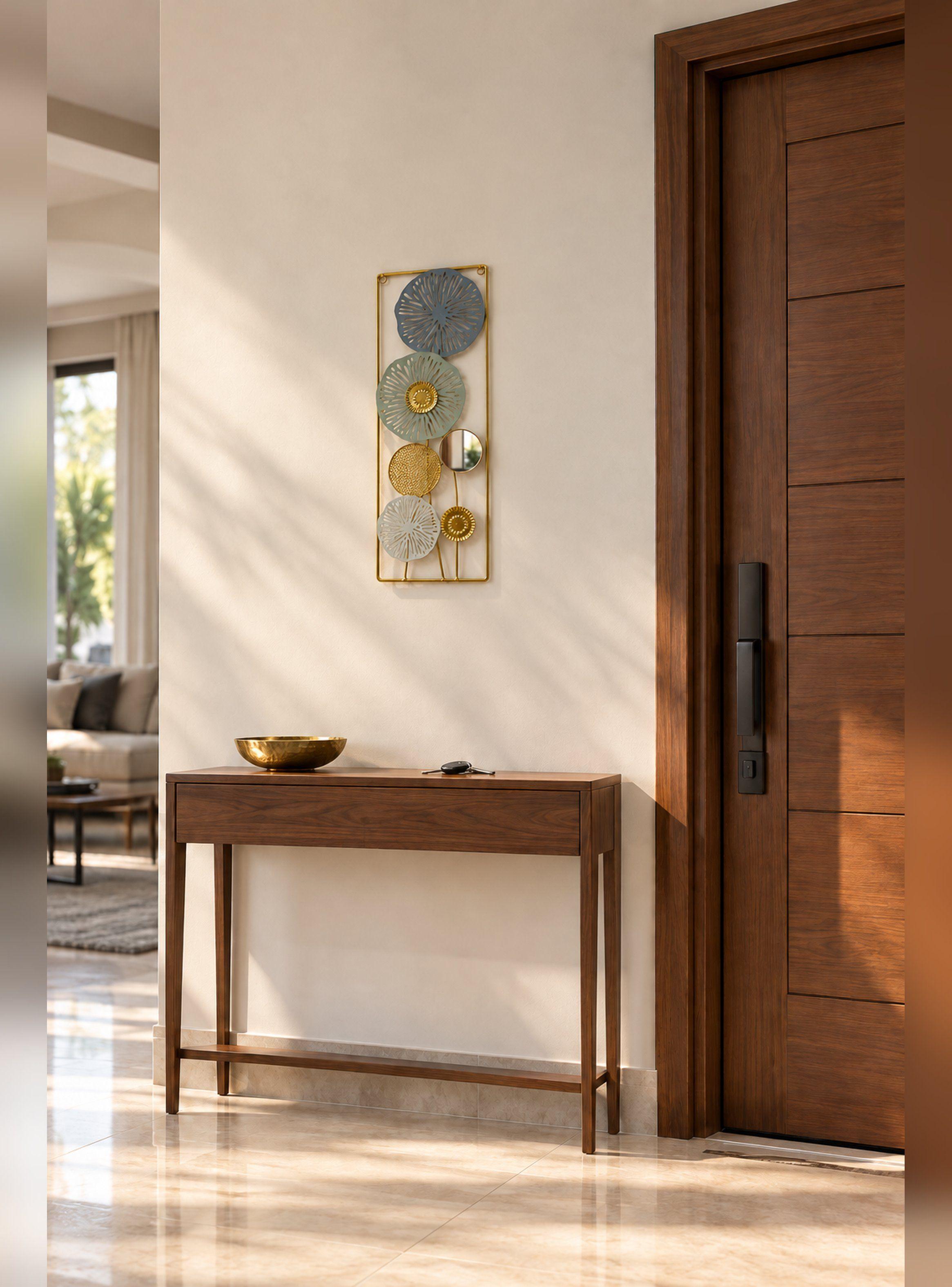 Cuadro Decorativo Pared con Espejo Floral Dorado Metal 60 cm-1