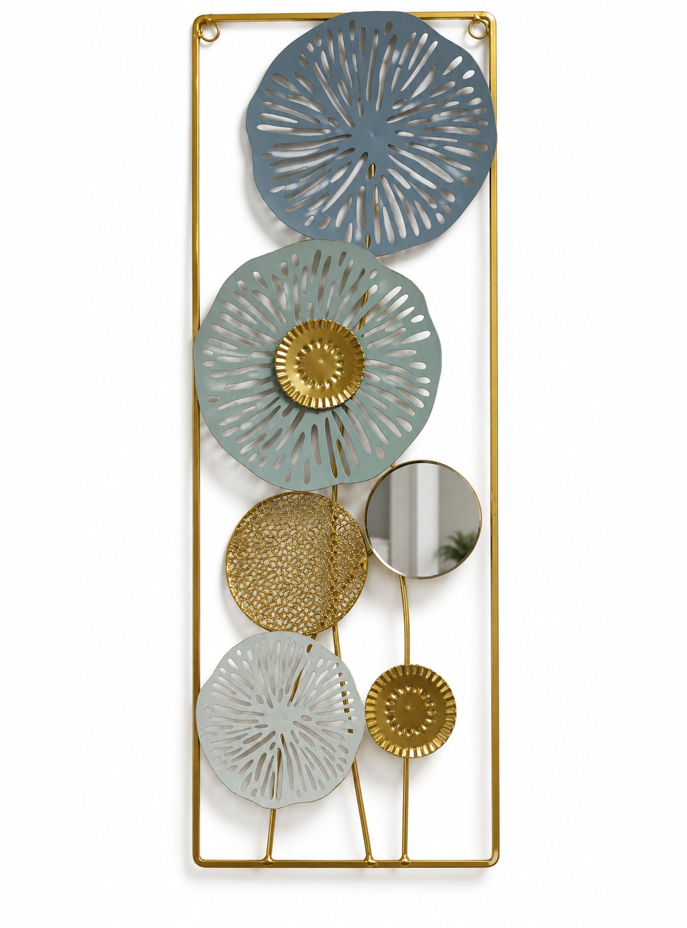 Cuadro Decorativo Pared con Espejo Floral Dorado Metal 60 cm-2