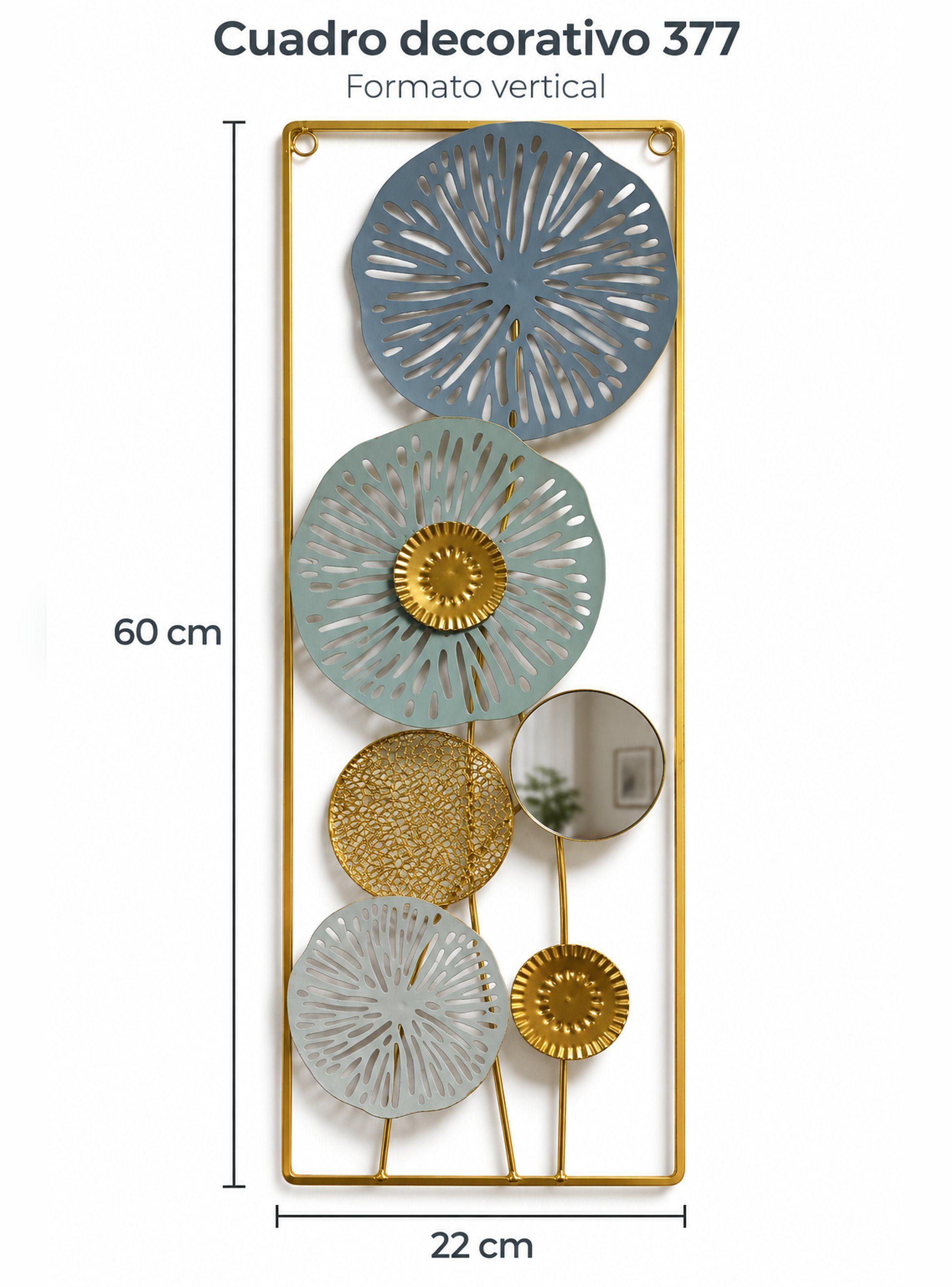 Cuadro Decorativo Pared con Espejo Floral Dorado Metal 60 cm-4