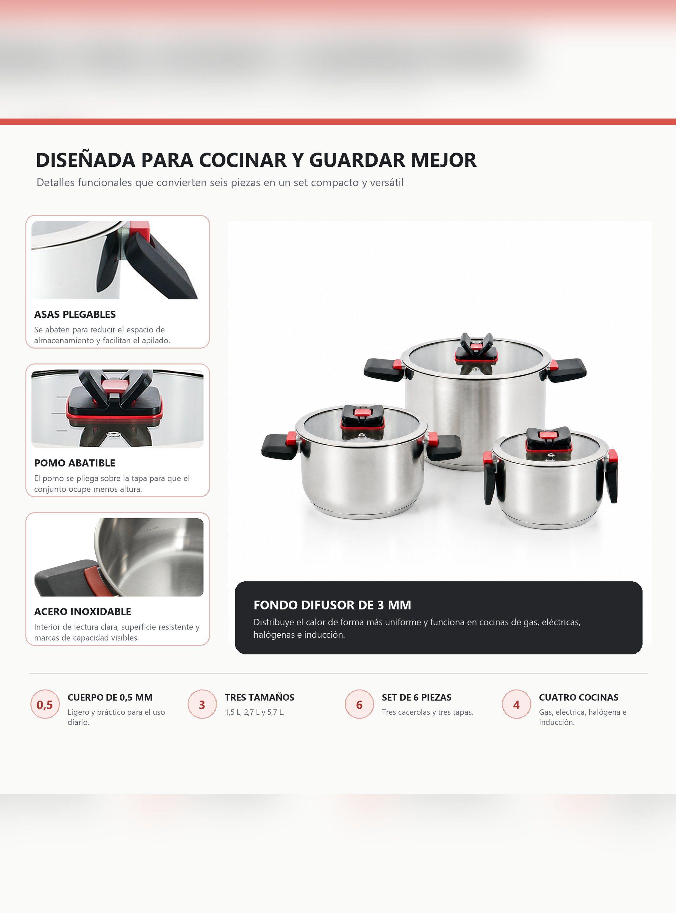 Batería De Cocina Vitta Spazio 6 Piezas Con Asas Plegables-2