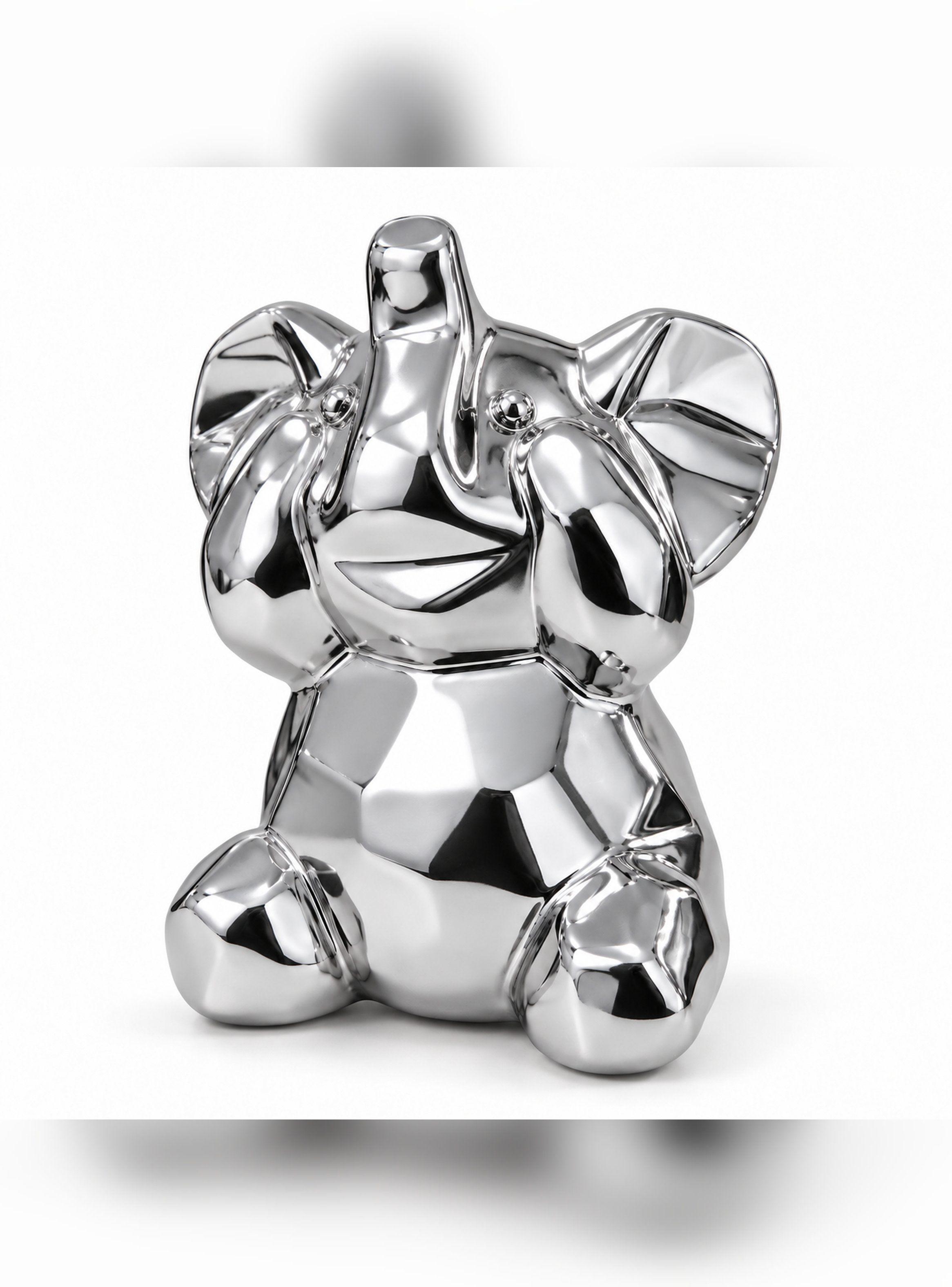 Elefante de la Suerte Cerámica Plateado Efecto Espejo 9 cm-0