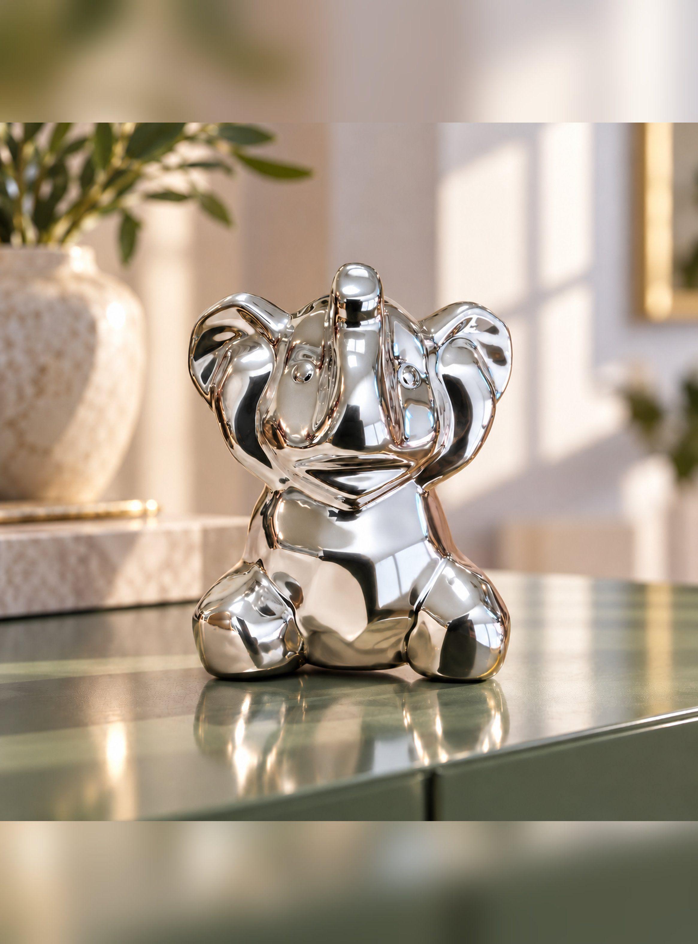 Elefante de la Suerte Cerámica Plateado Efecto Espejo 9 cm-2