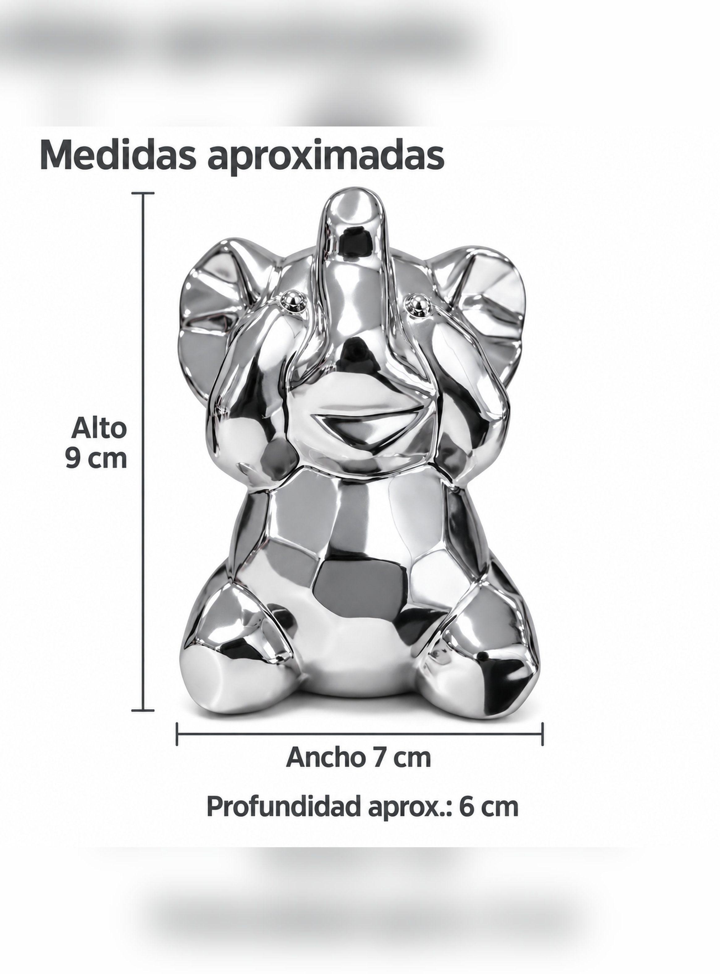 Elefante de la Suerte Cerámica Plateado Efecto Espejo 9 cm-4