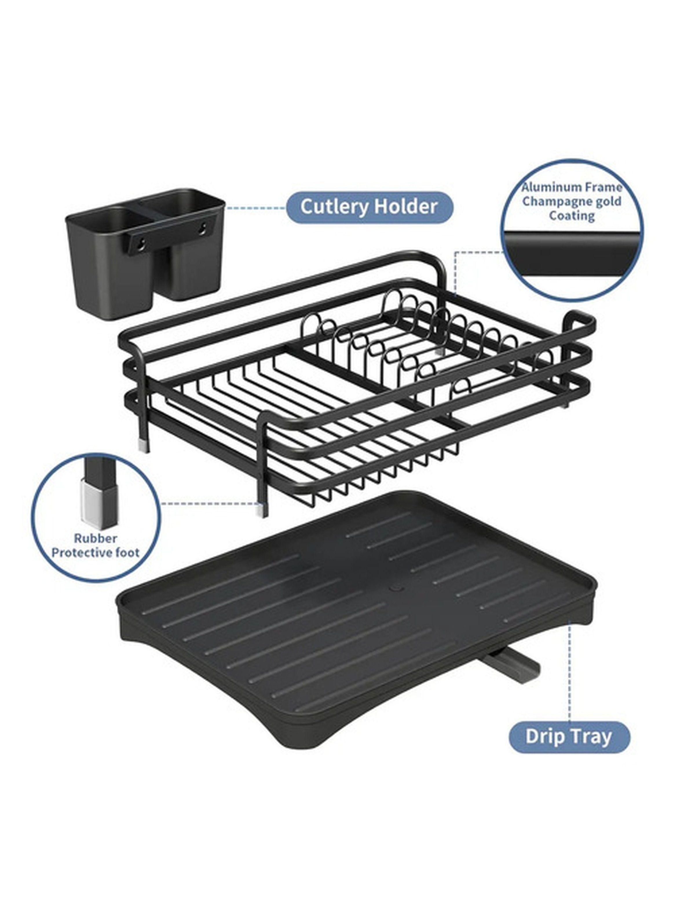 Secaplatos Escurridor De Aluminio Negro Con Cubiertero-5