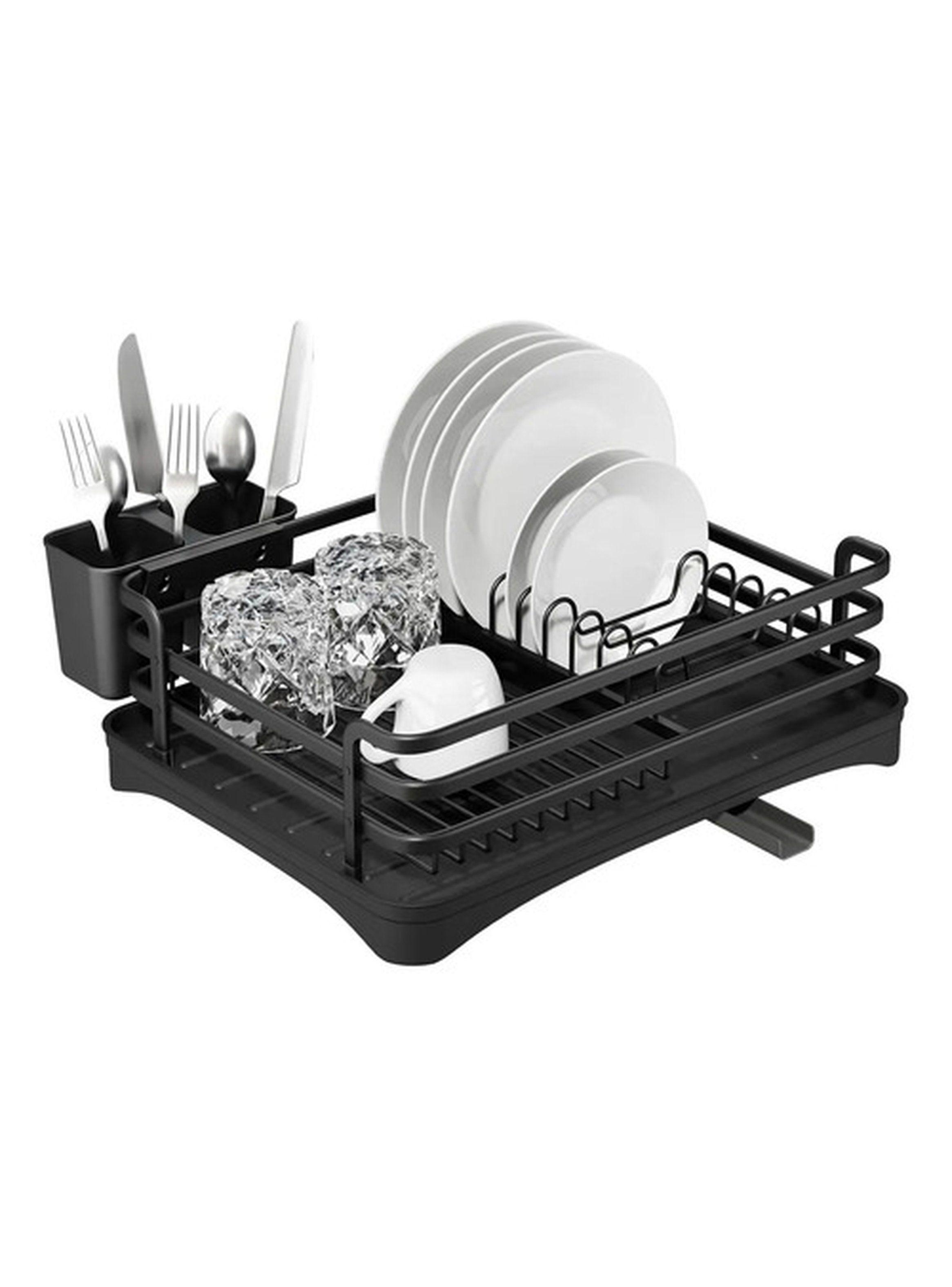 Secaplatos Escurridor De Aluminio Negro Con Cubiertero-6