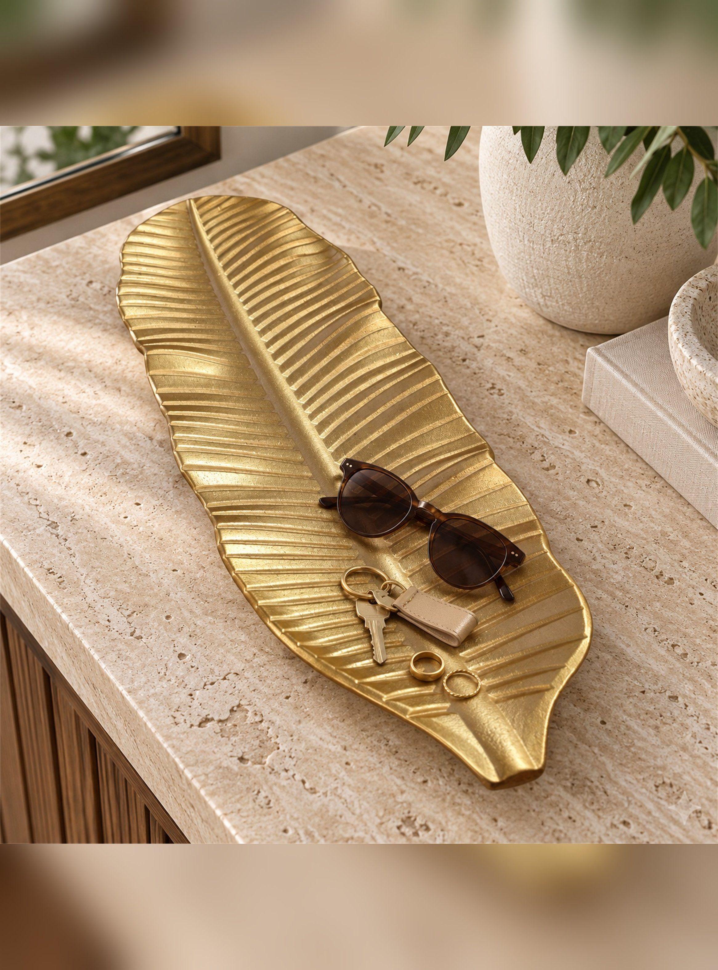 Bandeja Decorativa Hoja Alargada Estilo Moderno 47 cm-2