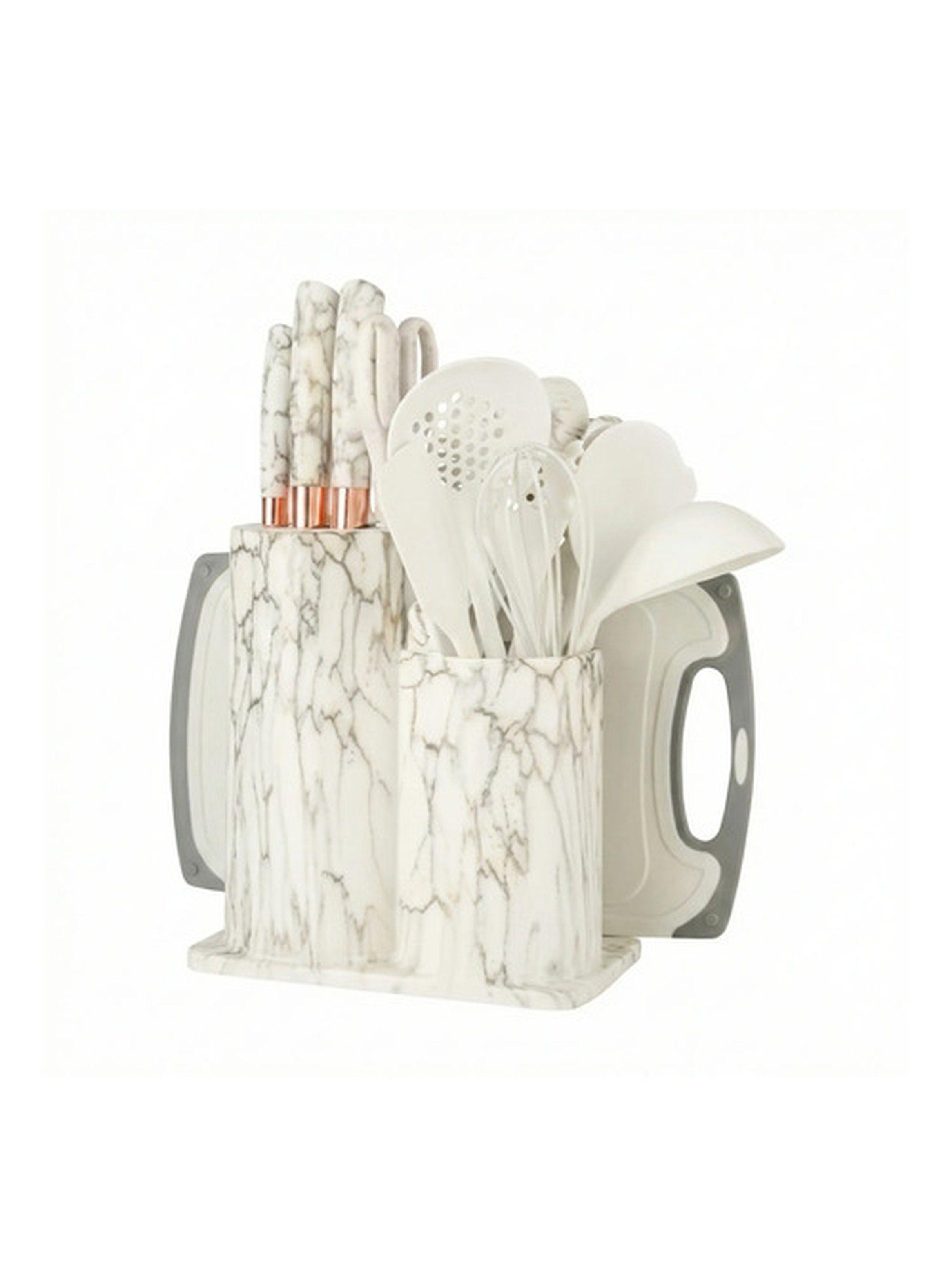 Set Utensilios De Cocina Marmoleado 25 Piezas Blanco Dorado-3