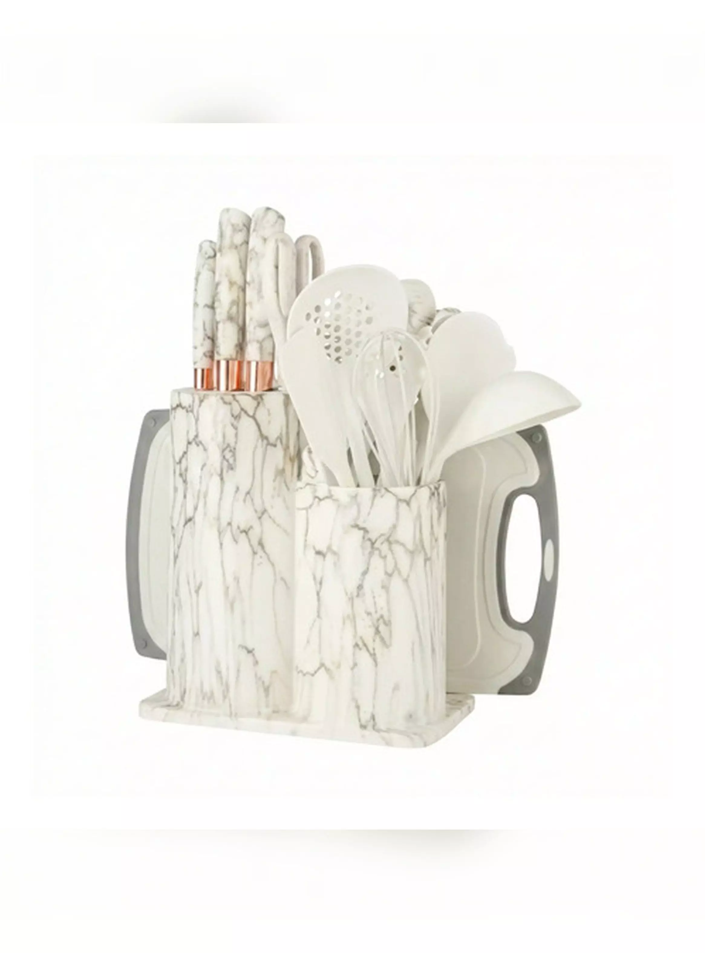 Set Utensilios De Cocina Marmoleado 25 Piezas Blanco Dorado-3