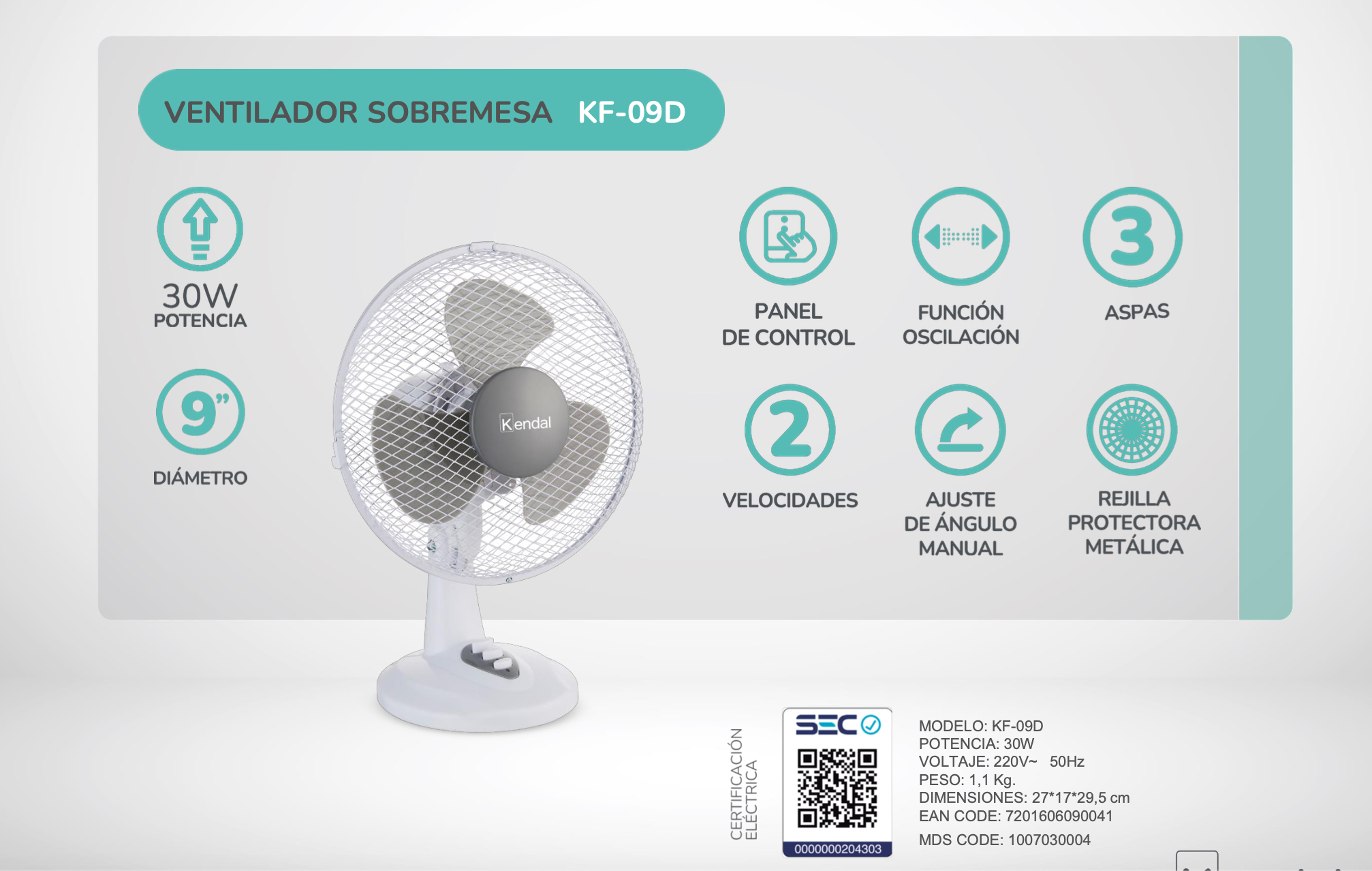 Ventilador De Mesa Kendal 9 Pulgadas  KF-09D -3