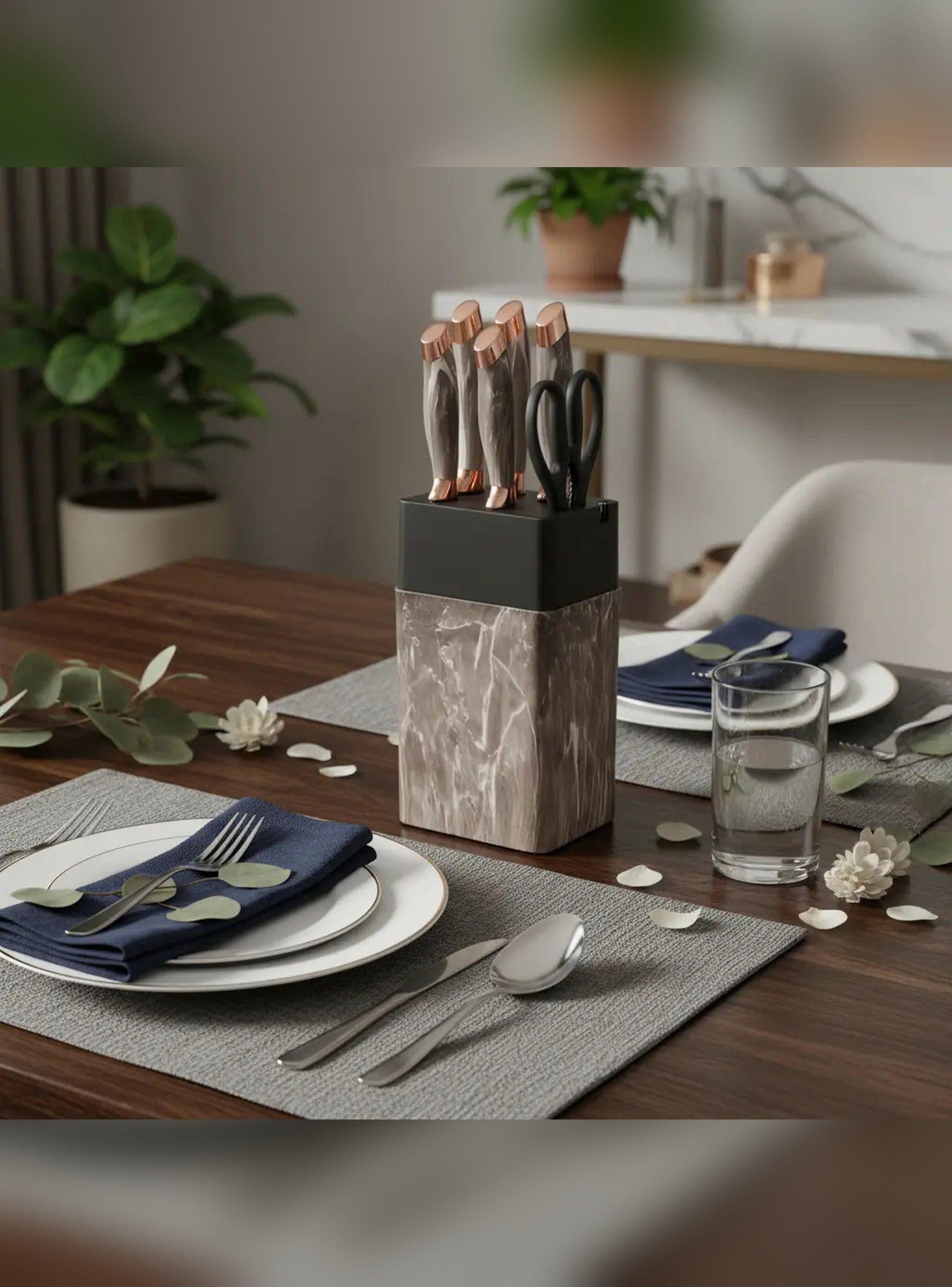 Set de Cuchillos de Cocina Marble Lux Con Base Rectangular-2