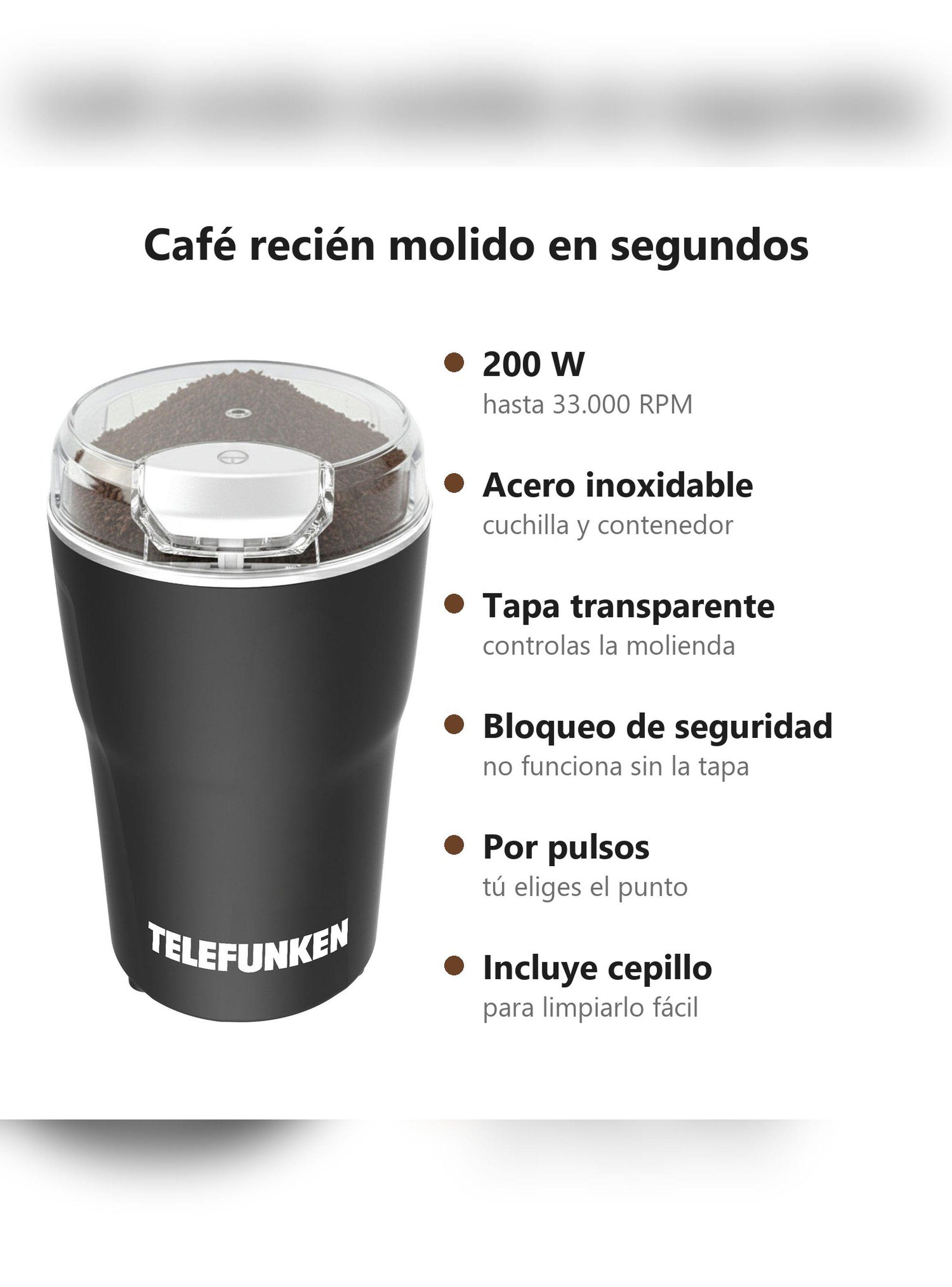 Molinillo de Café Eléctrico Telefunken 200W 70 g Acero Negro-4