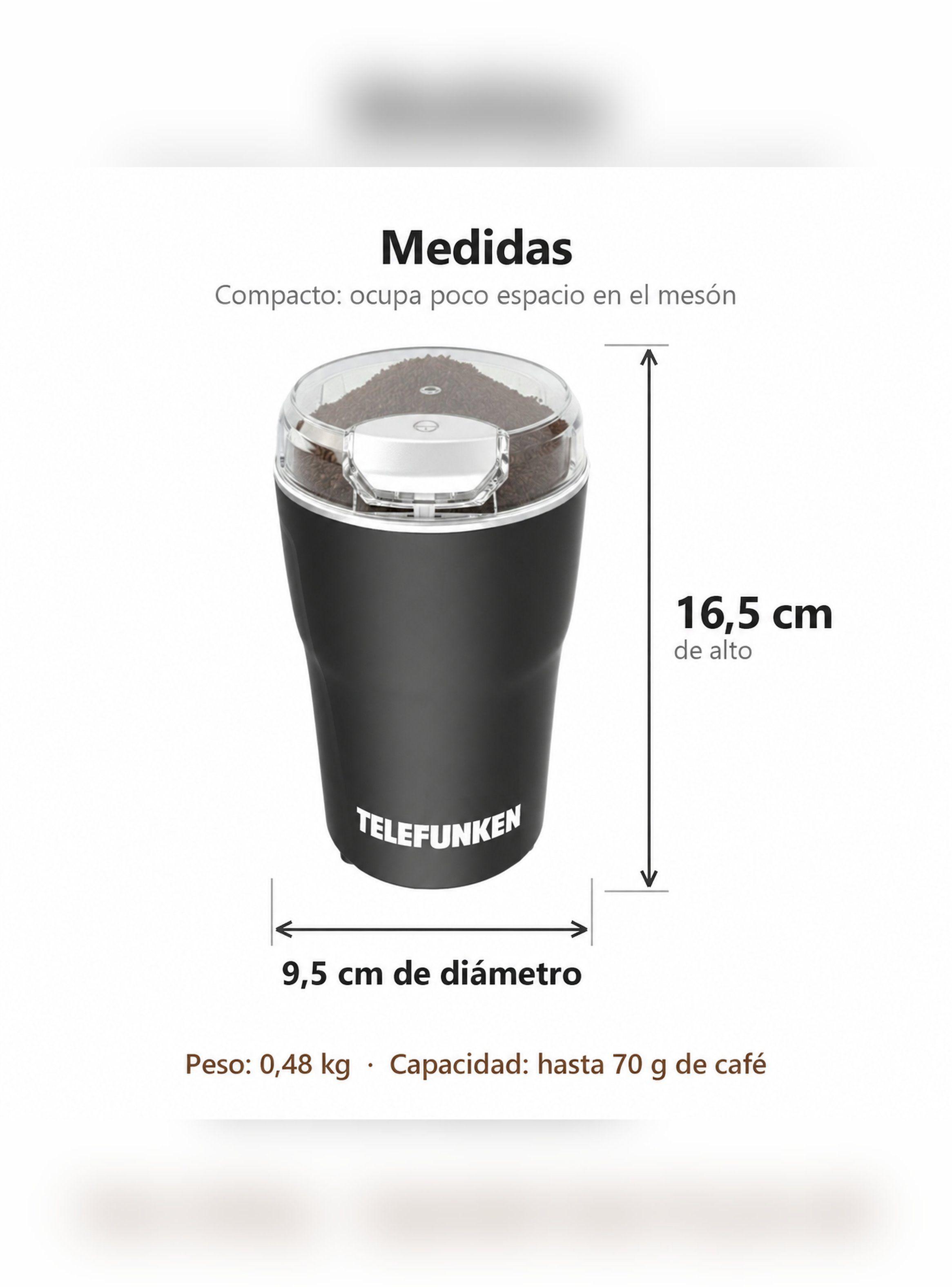Molinillo de Café Eléctrico Telefunken 200W 70 g Acero Negro-6