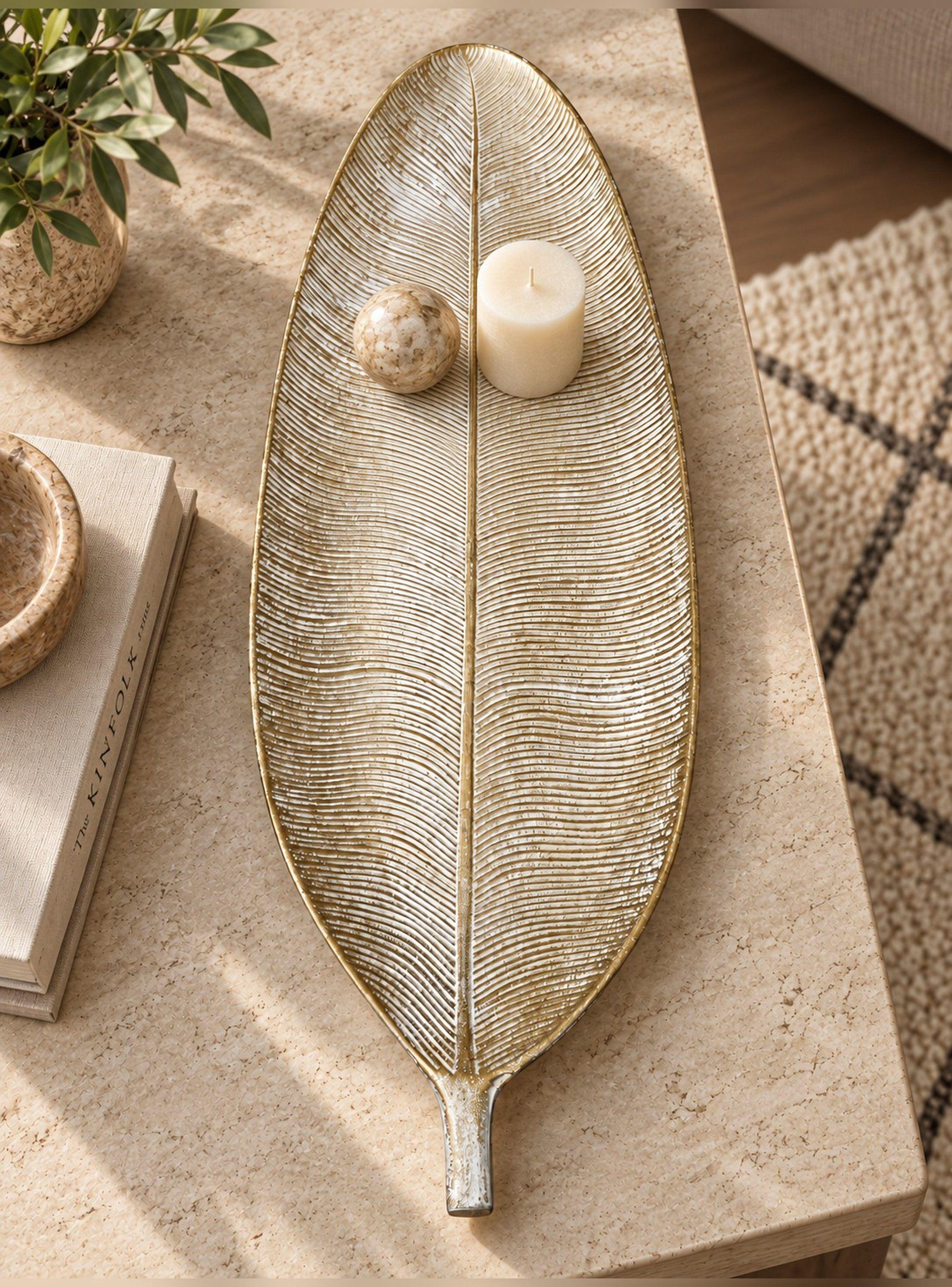 Bandeja Decorativa Forma De Hoja Estilo Moderno 59 cm-0