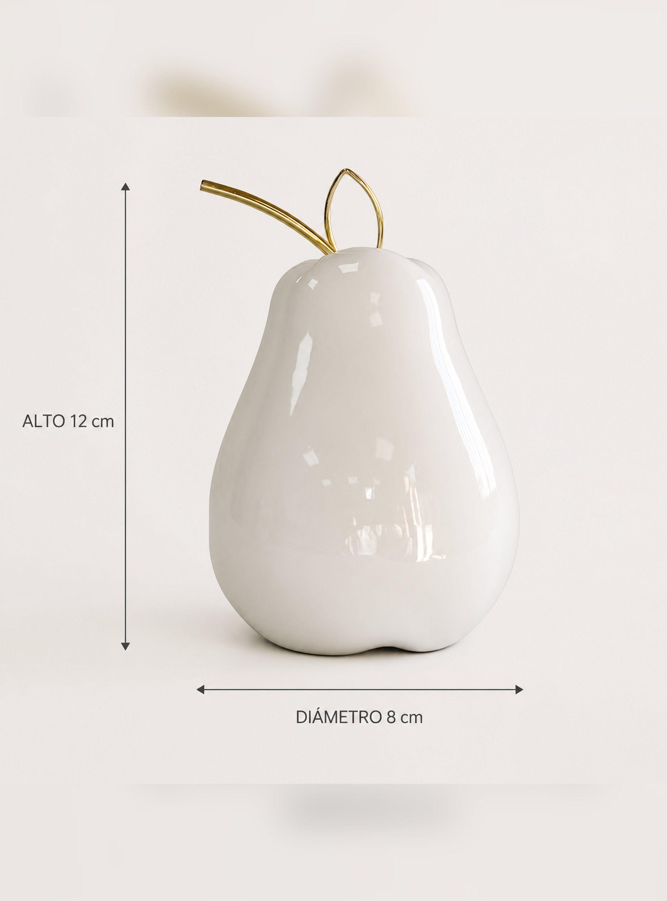 Figura Decorativa Pera de Cerámica Blanca con Detalle Dorado-7