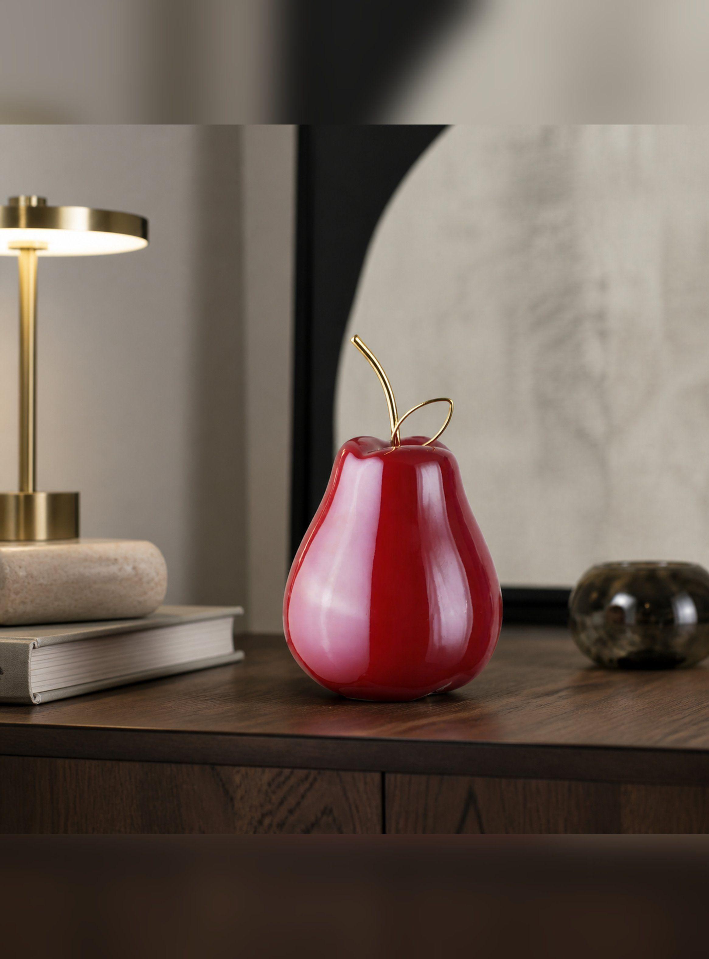 Figura Decorativa Pera de Cerámica Blanca con Detalle Dorado-0