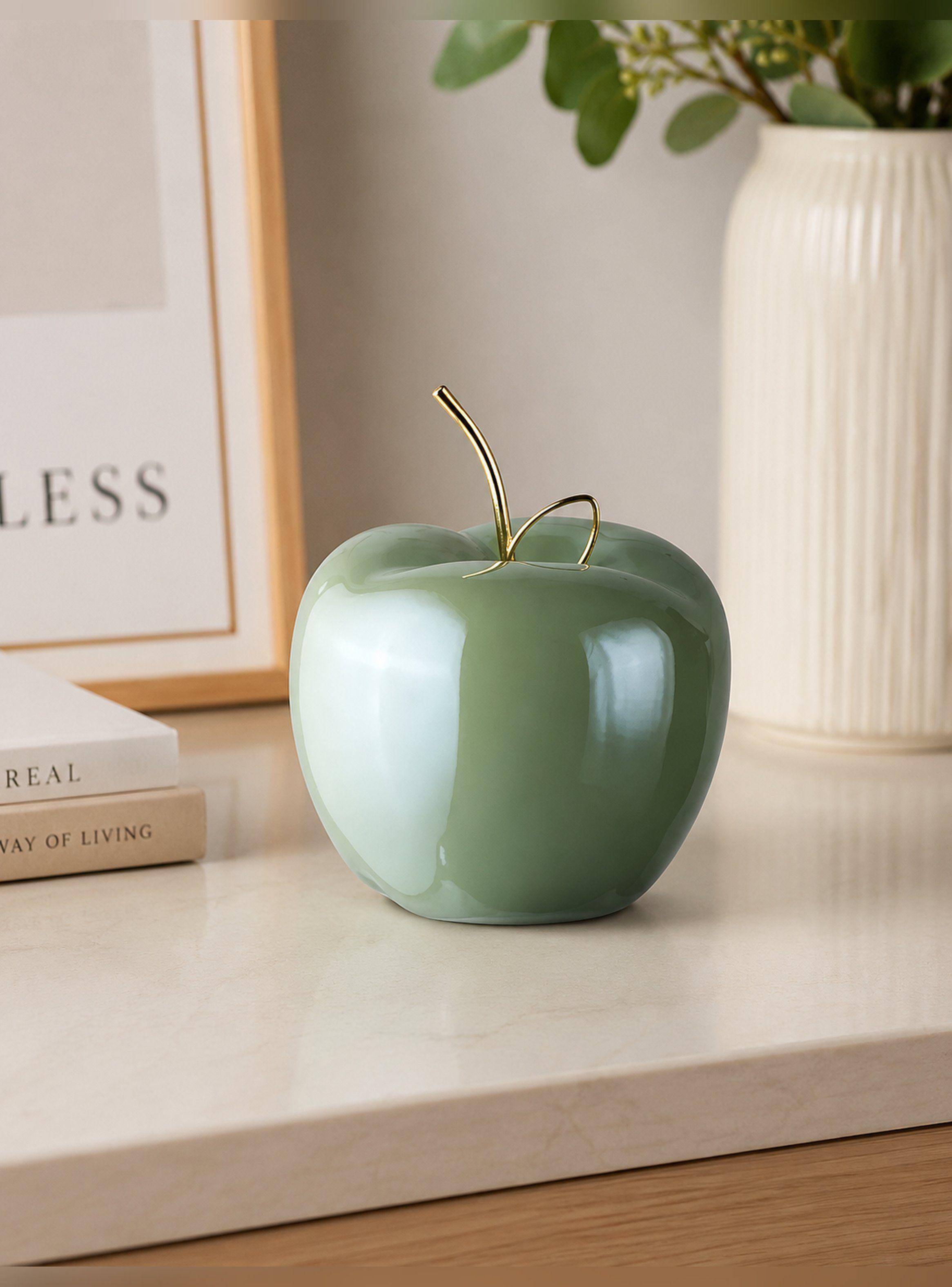 Manzana Decorativa Cerámica Verde para Hogar Centro de Mesa-2