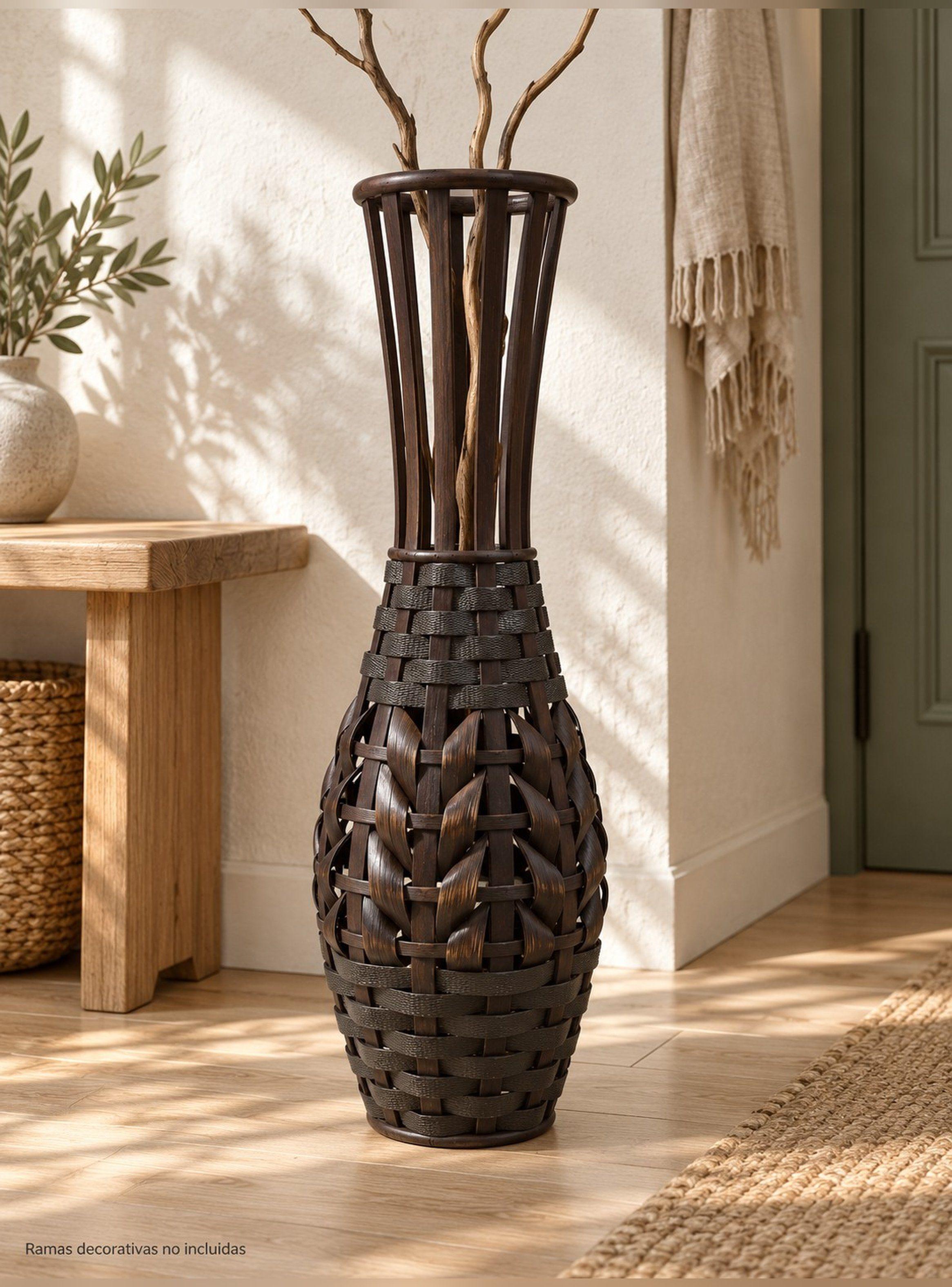 Florero Decorativo de Bambú Calado 60 cm Jarrón Alto Marrón-2