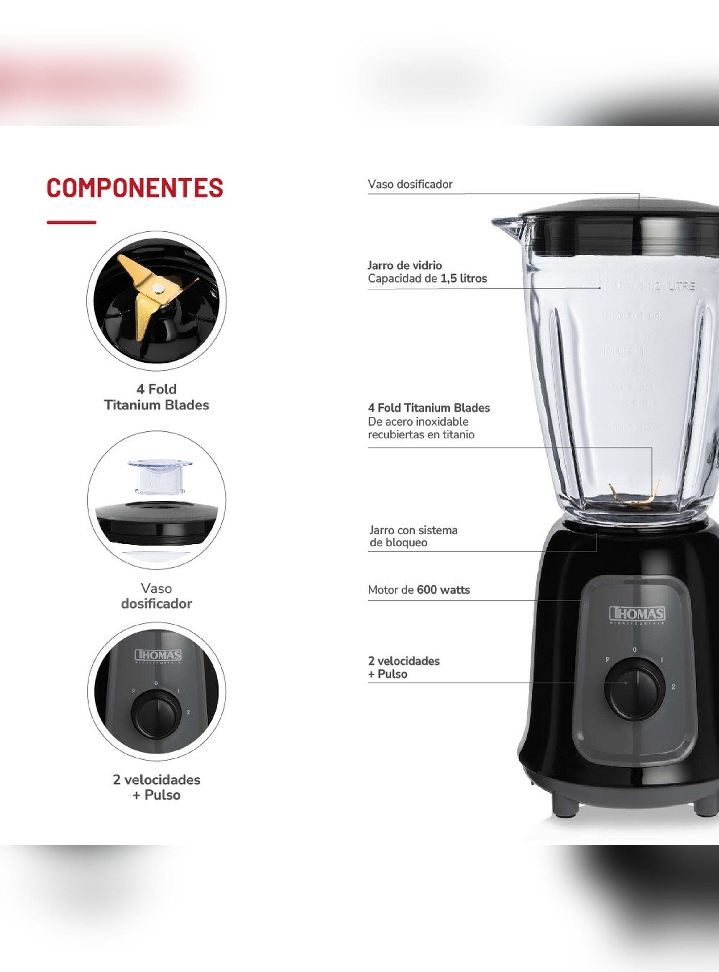 Licuadora Thomas TH-330V 1,5 L 600W Juguera Vidrio Negro-4