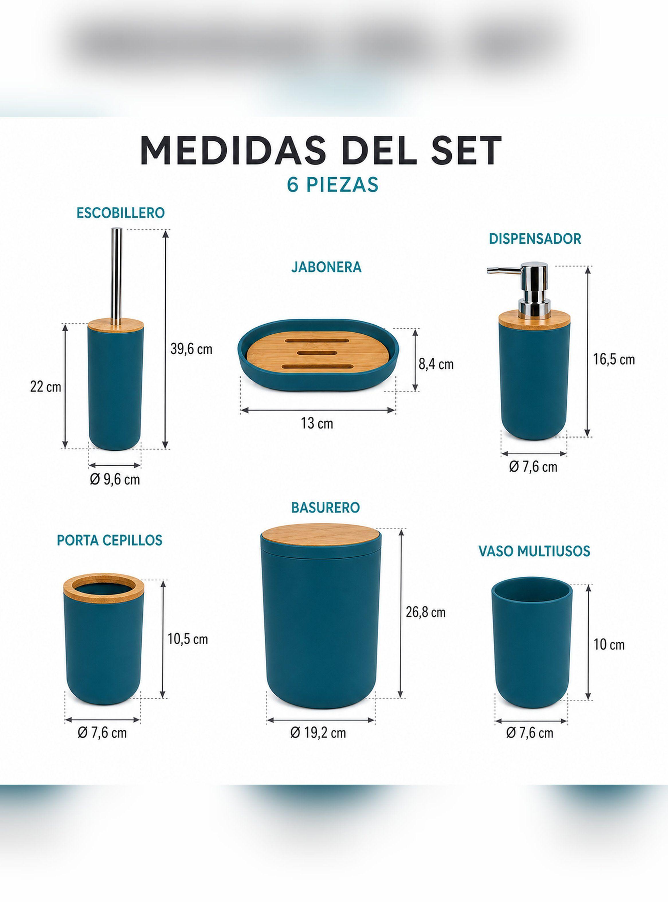 Set De Baño Completo 6 Piezas De ABS Y Bambu Con Basurero-9