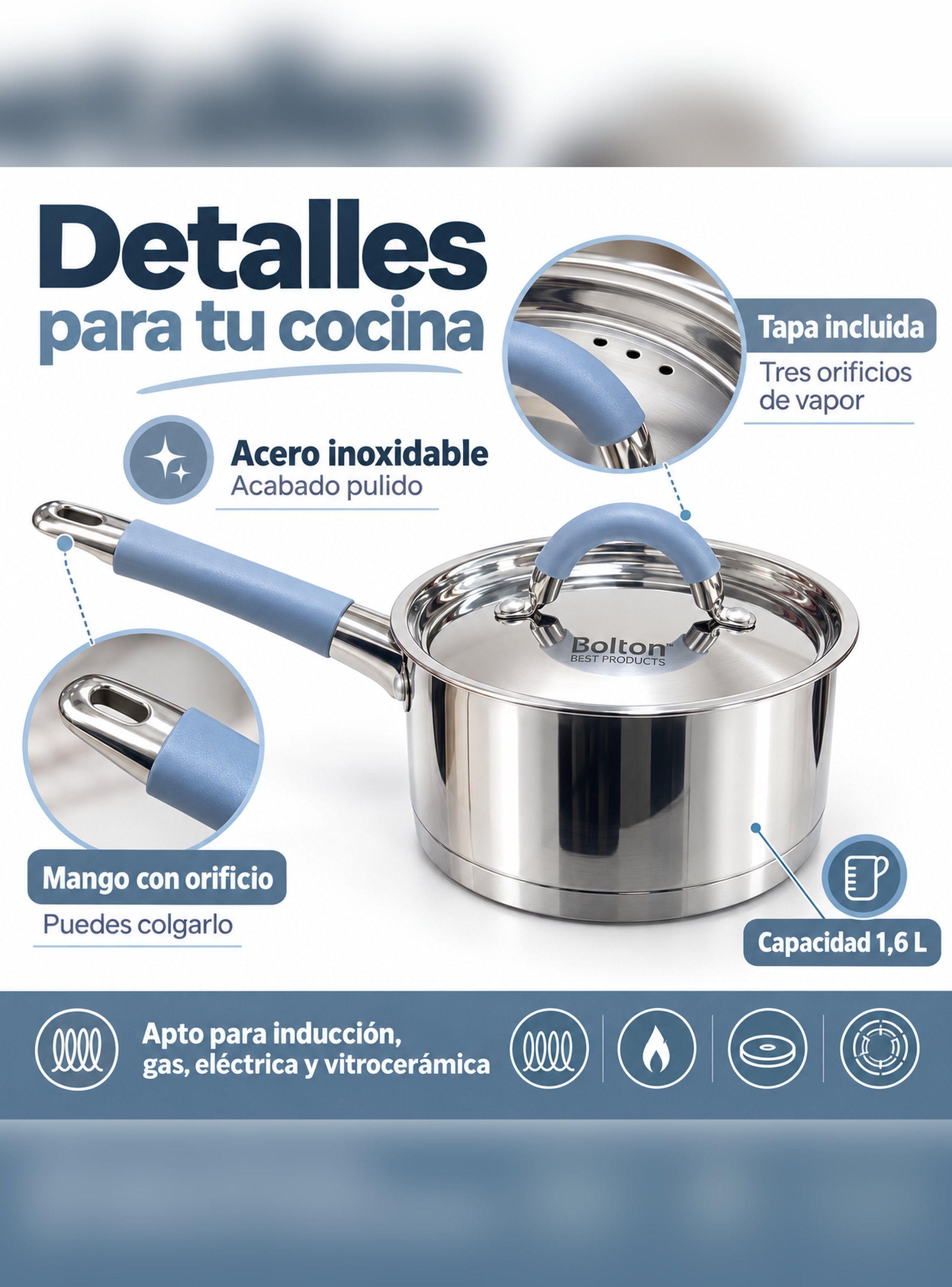 Cazo con Tapa Acero Inoxidable Bolton 16 cm 1,6 L Inducción-4