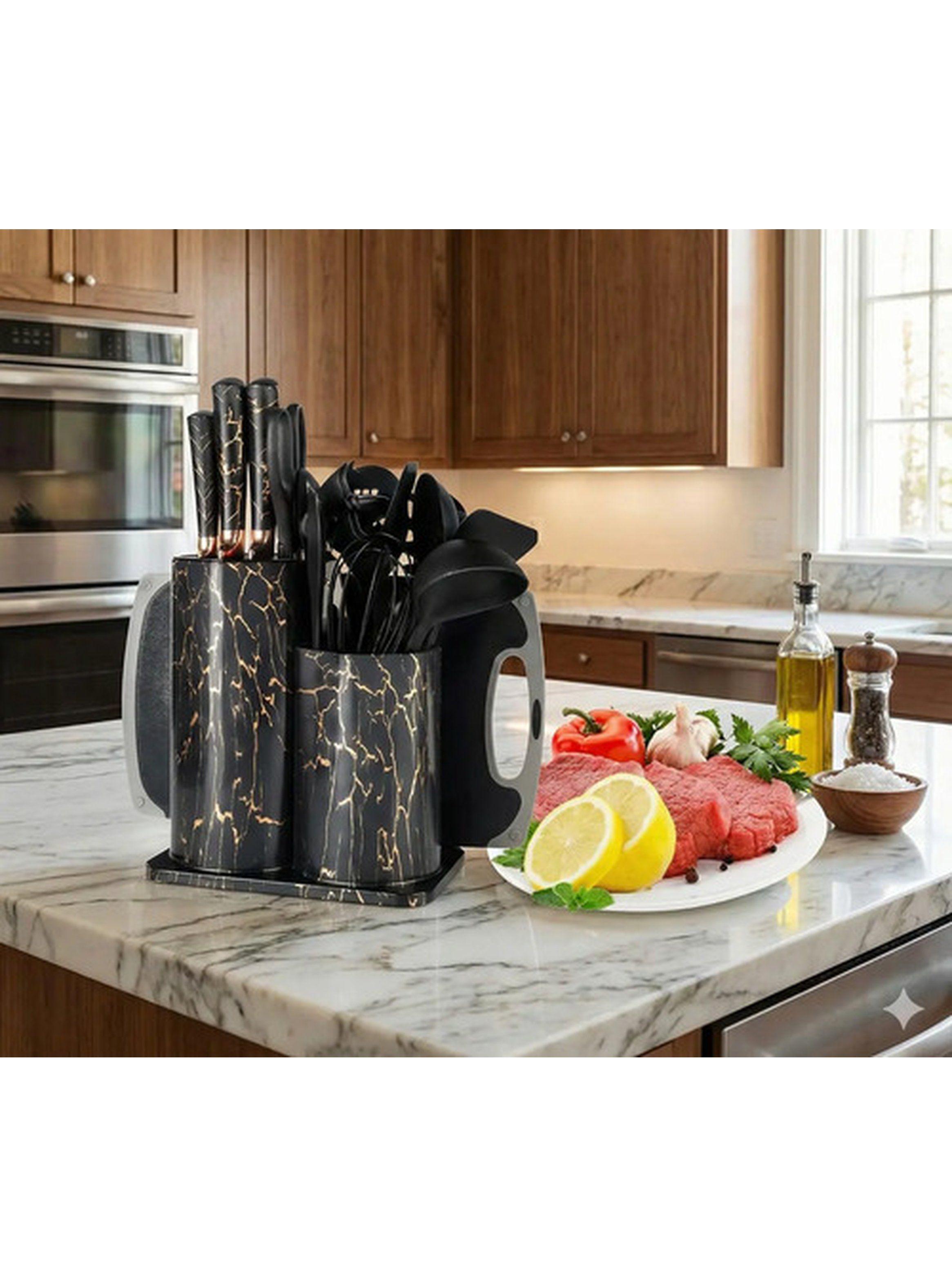 Set Utensilios 25 Piezas De Cocina Marmoleado Negro-2