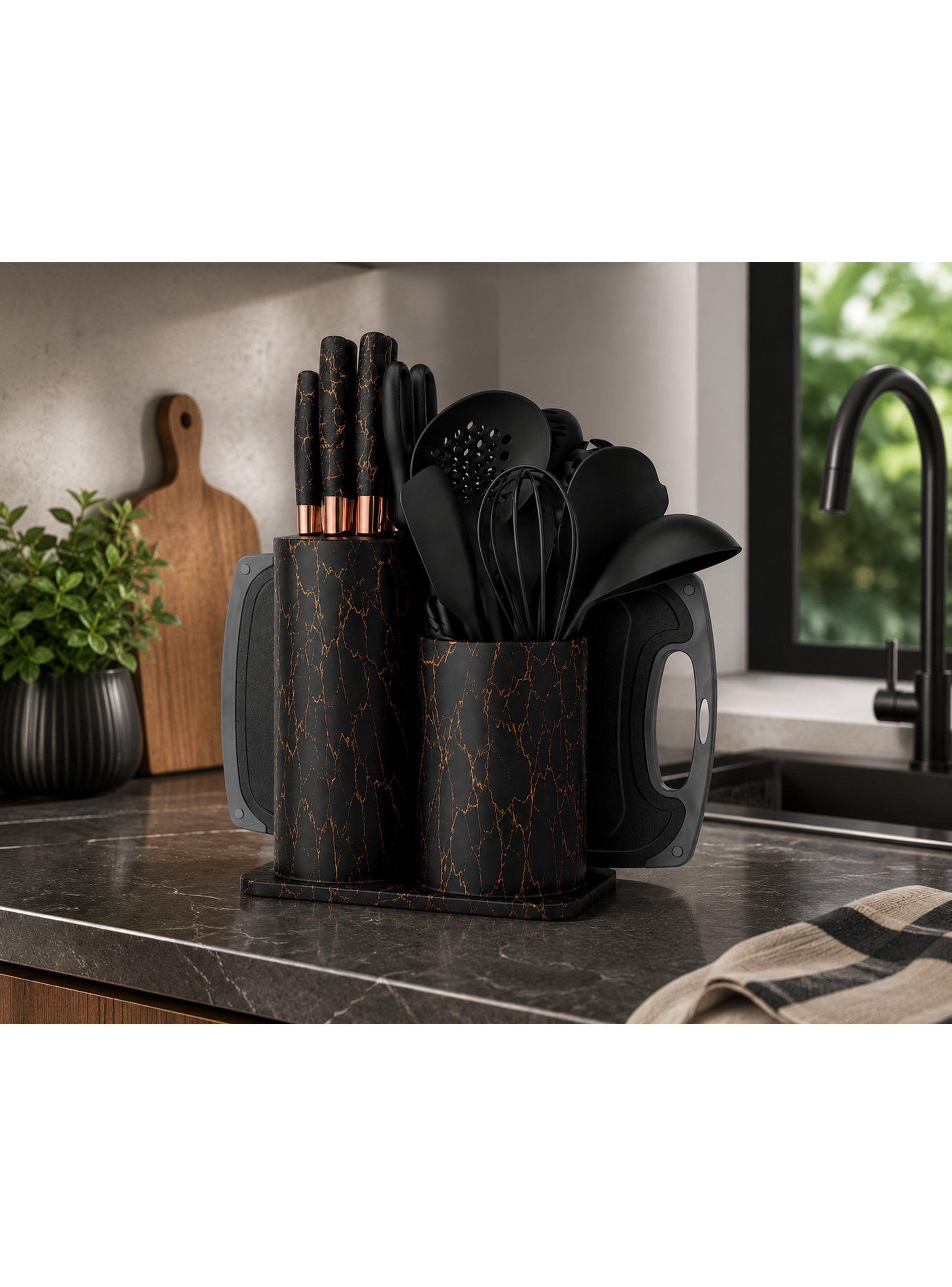 Set Utensilios 25 Piezas De Cocina Marmoleado Negro-3