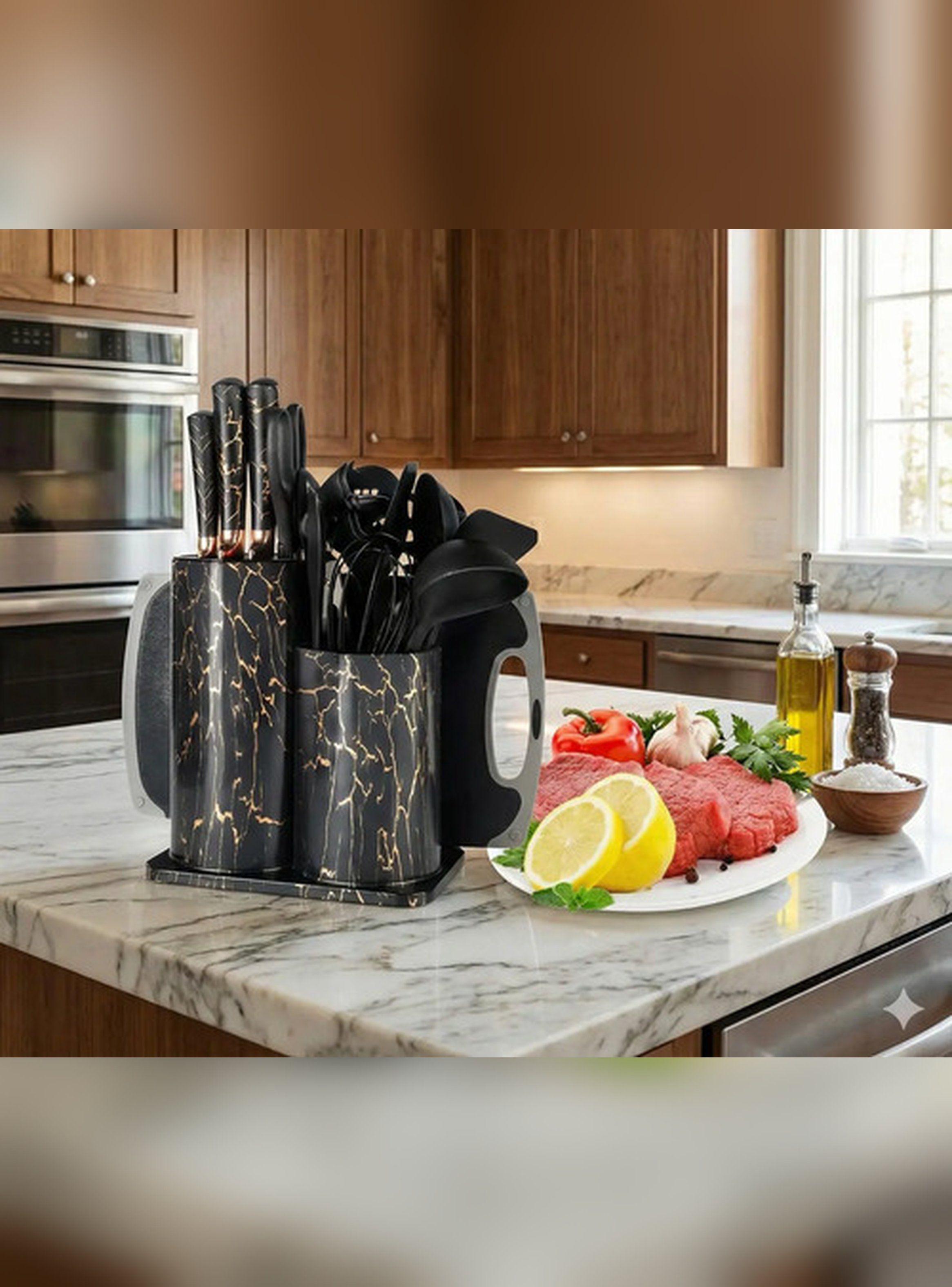 Set Utensilios 25 Piezas De Cocina Marmoleado Negro-2