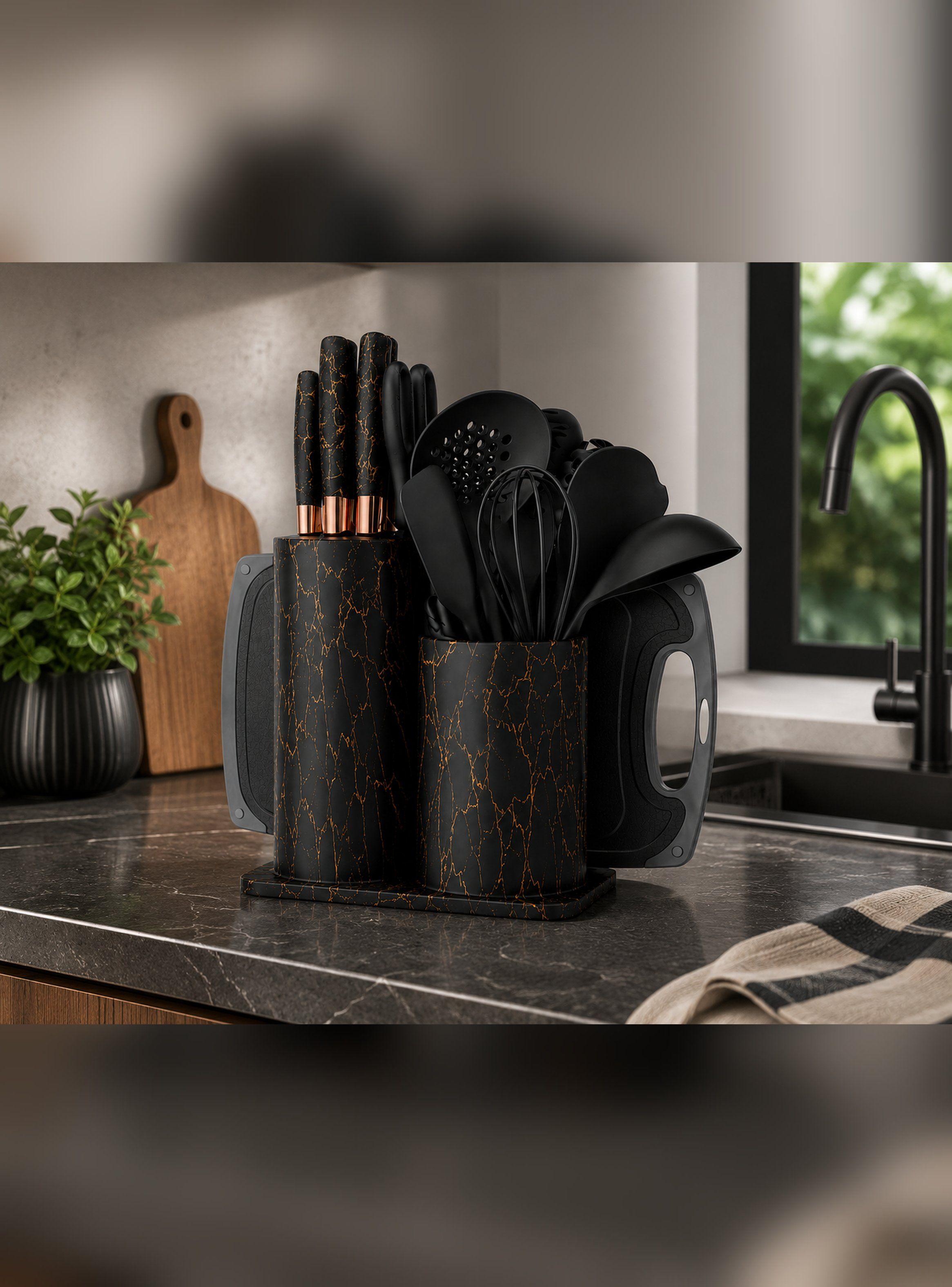 Set Utensilios 25 Piezas De Cocina Marmoleado Negro-3