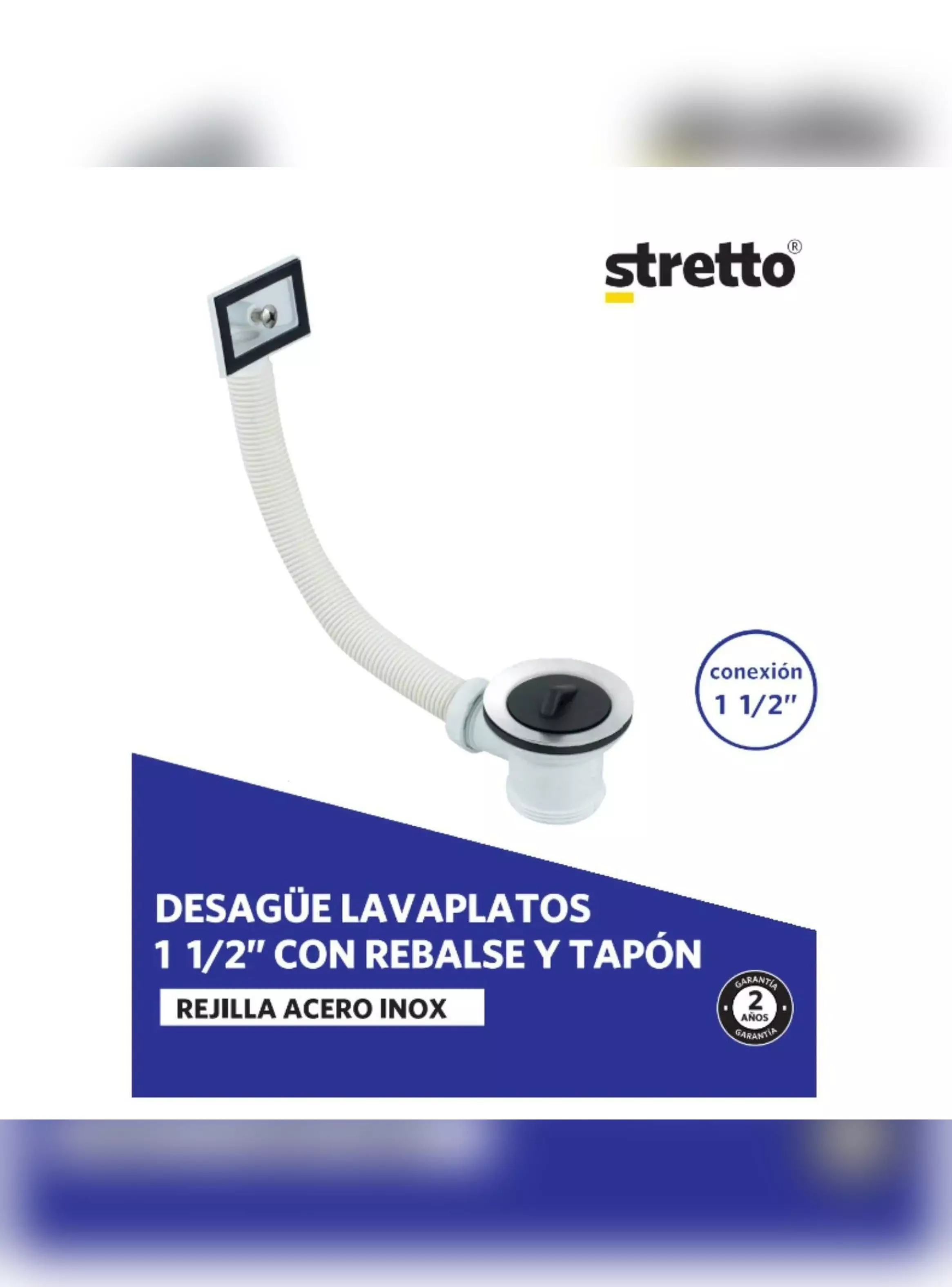 Desague lavaplatos 1 1/2" con rebalse y tapon Marca Stretto-4