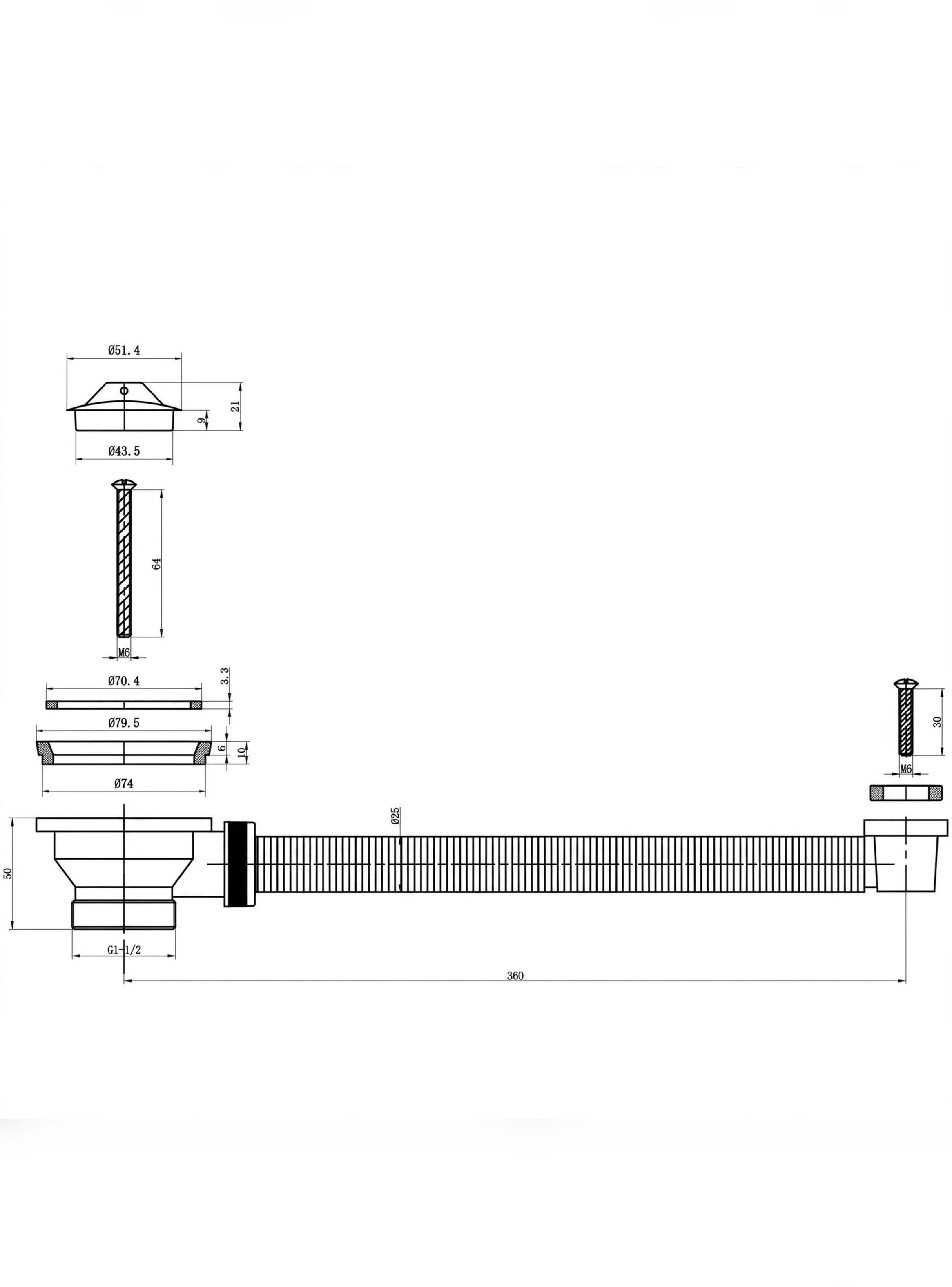 Desague lavaplatos 1 1/2" con rebalse y tapon Marca Stretto-6