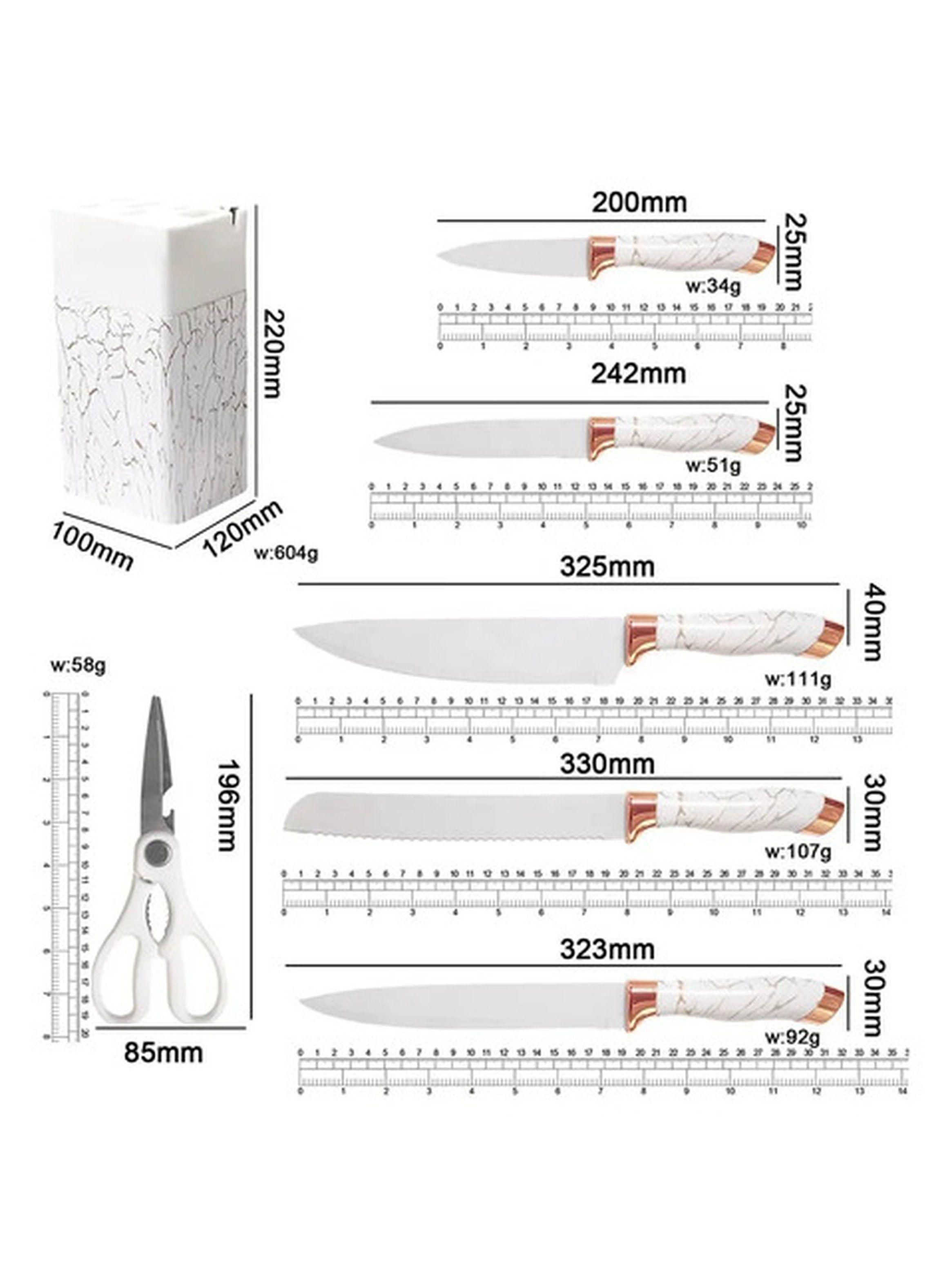 Set Cuchillos Cocina Marble Lux Blanco Dorado 7 Piezas Acero-8