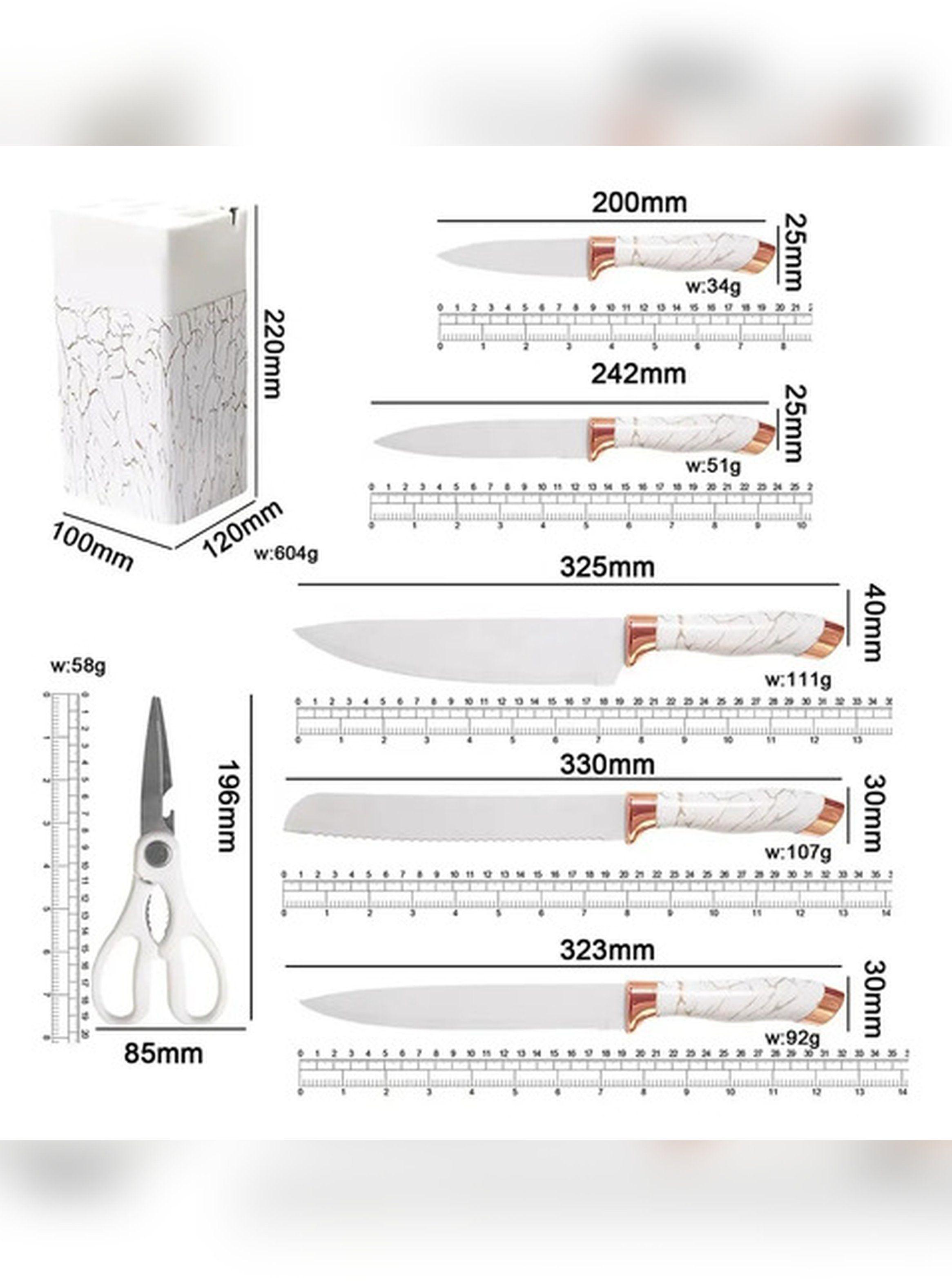 Set Cuchillos Cocina Marble Lux Blanco Dorado 7 Piezas Acero-8