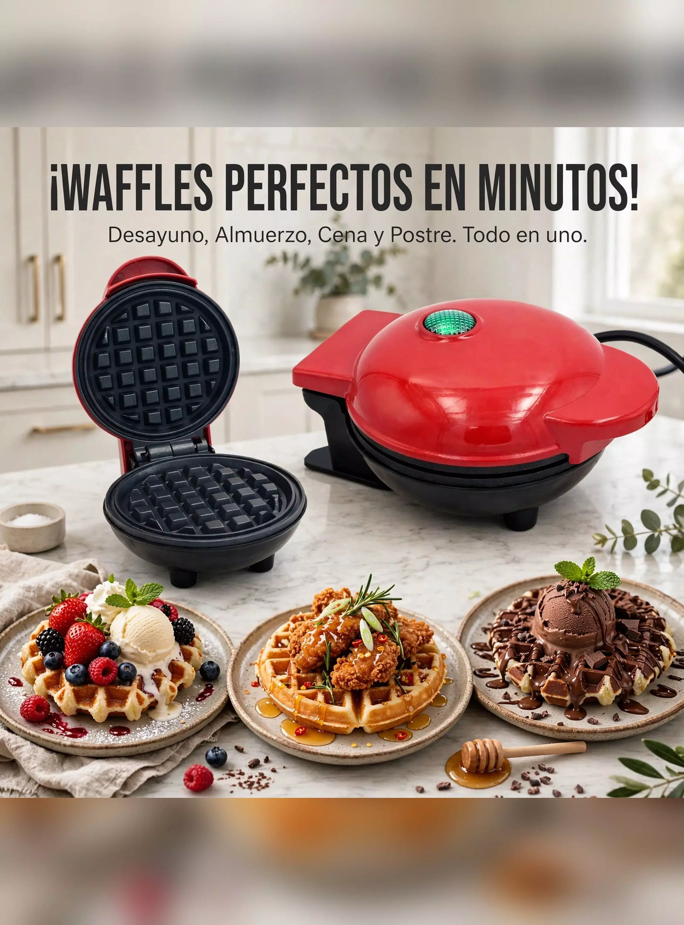 Mini Máquina Waflera Eléctrica 350w Antiadherente Color Rojo-2