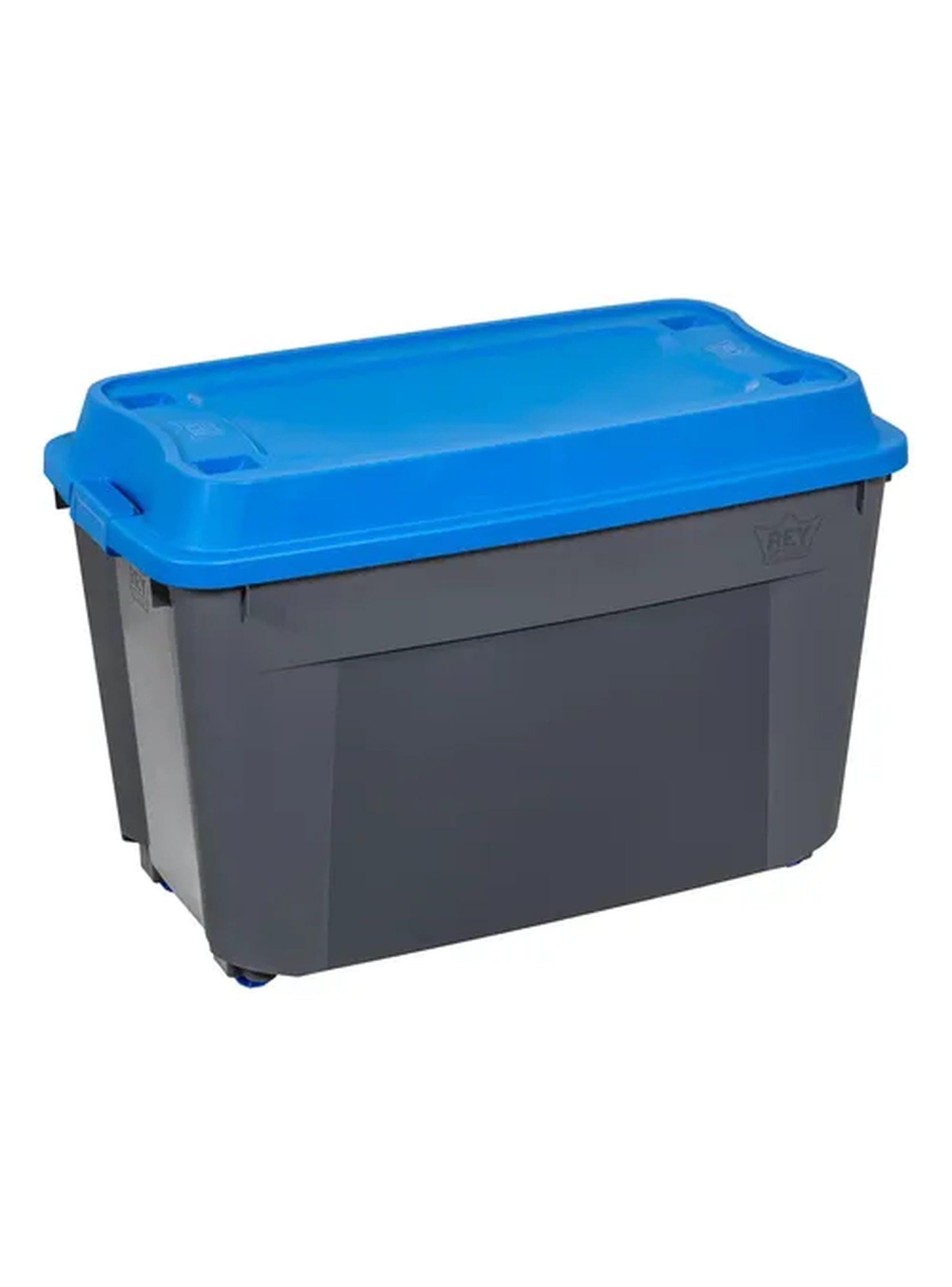 Caja Baúl 210L Gris con Tapa Azul Reyplast Ultraforte-2