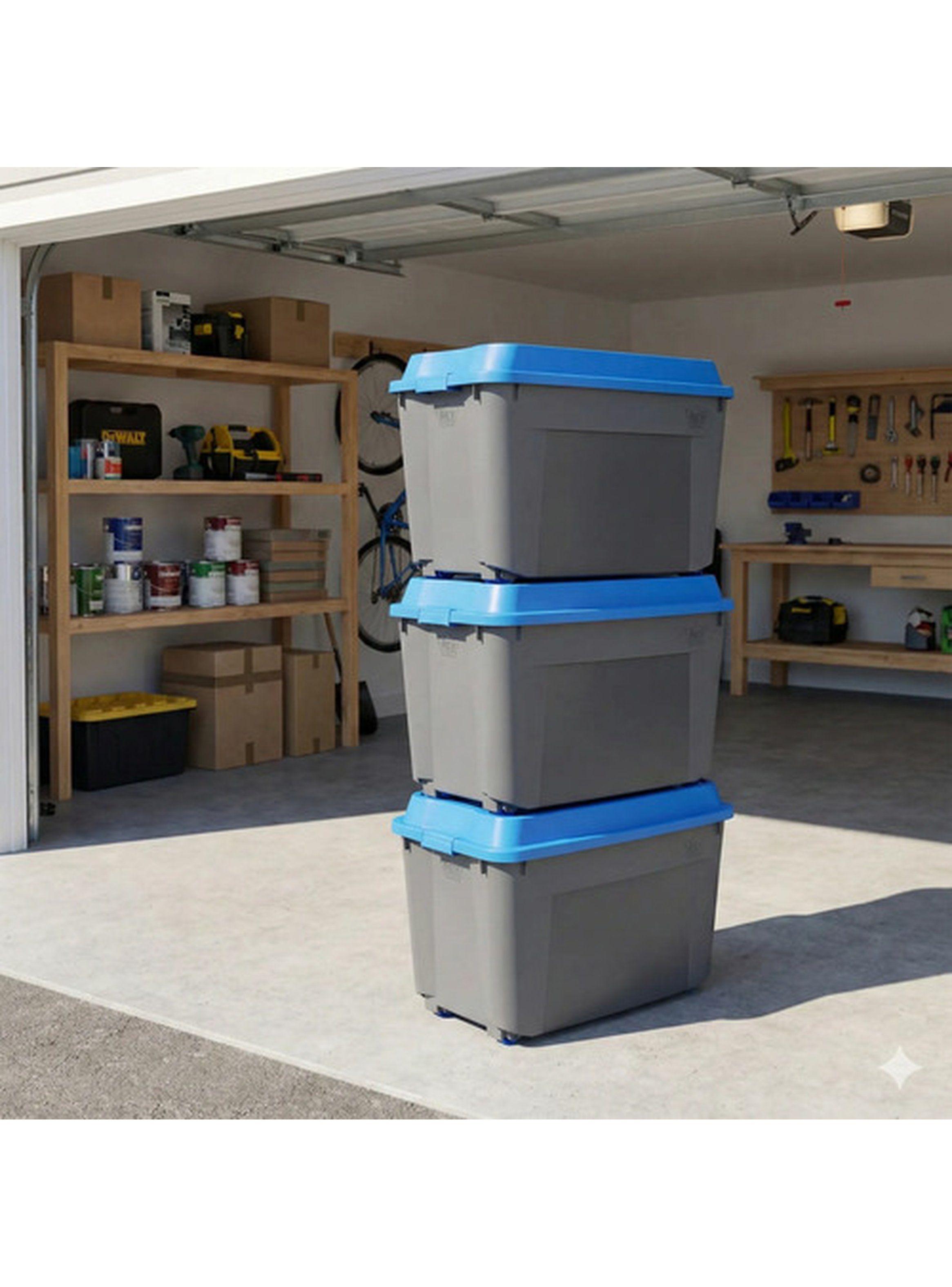 Caja Baúl 210L Gris con Tapa Azul Reyplast Ultraforte-3