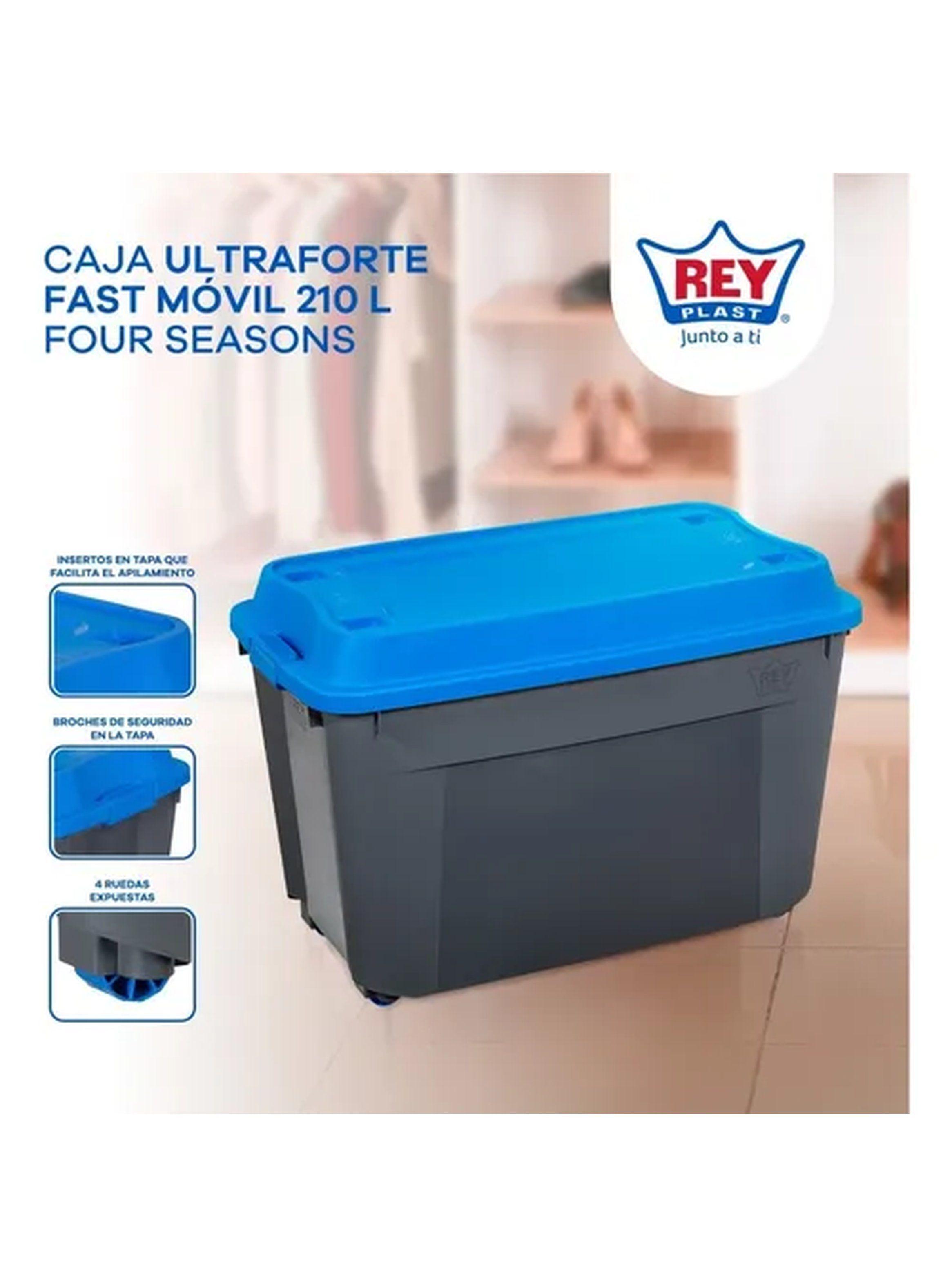 Caja Baúl 210L Gris con Tapa Azul Reyplast Ultraforte-4