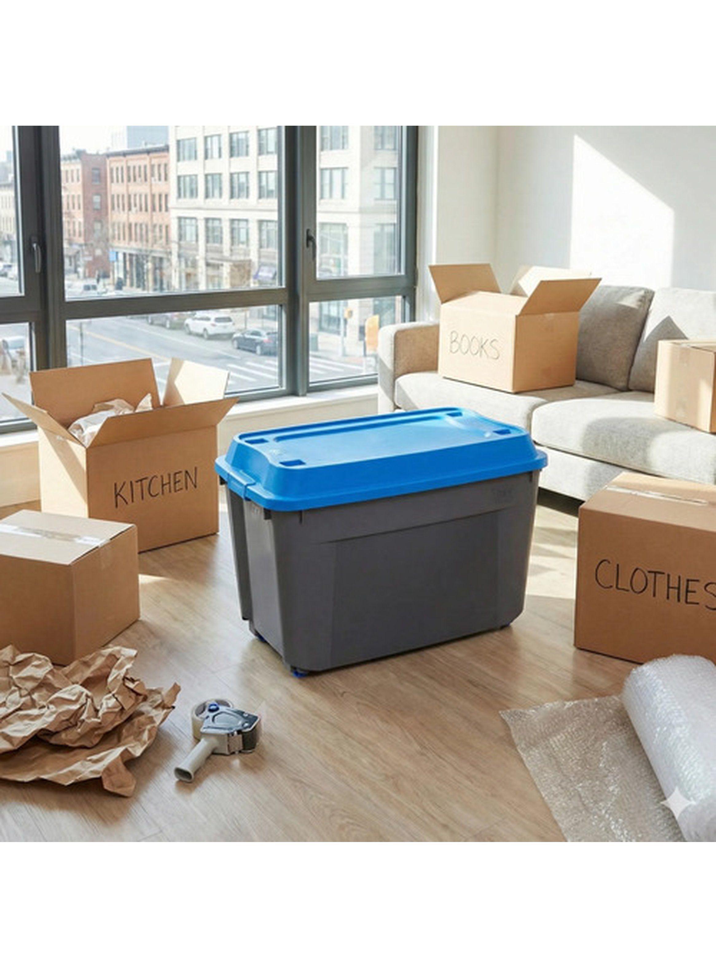 Caja Baúl 210L Gris con Tapa Azul Reyplast Ultraforte-5
