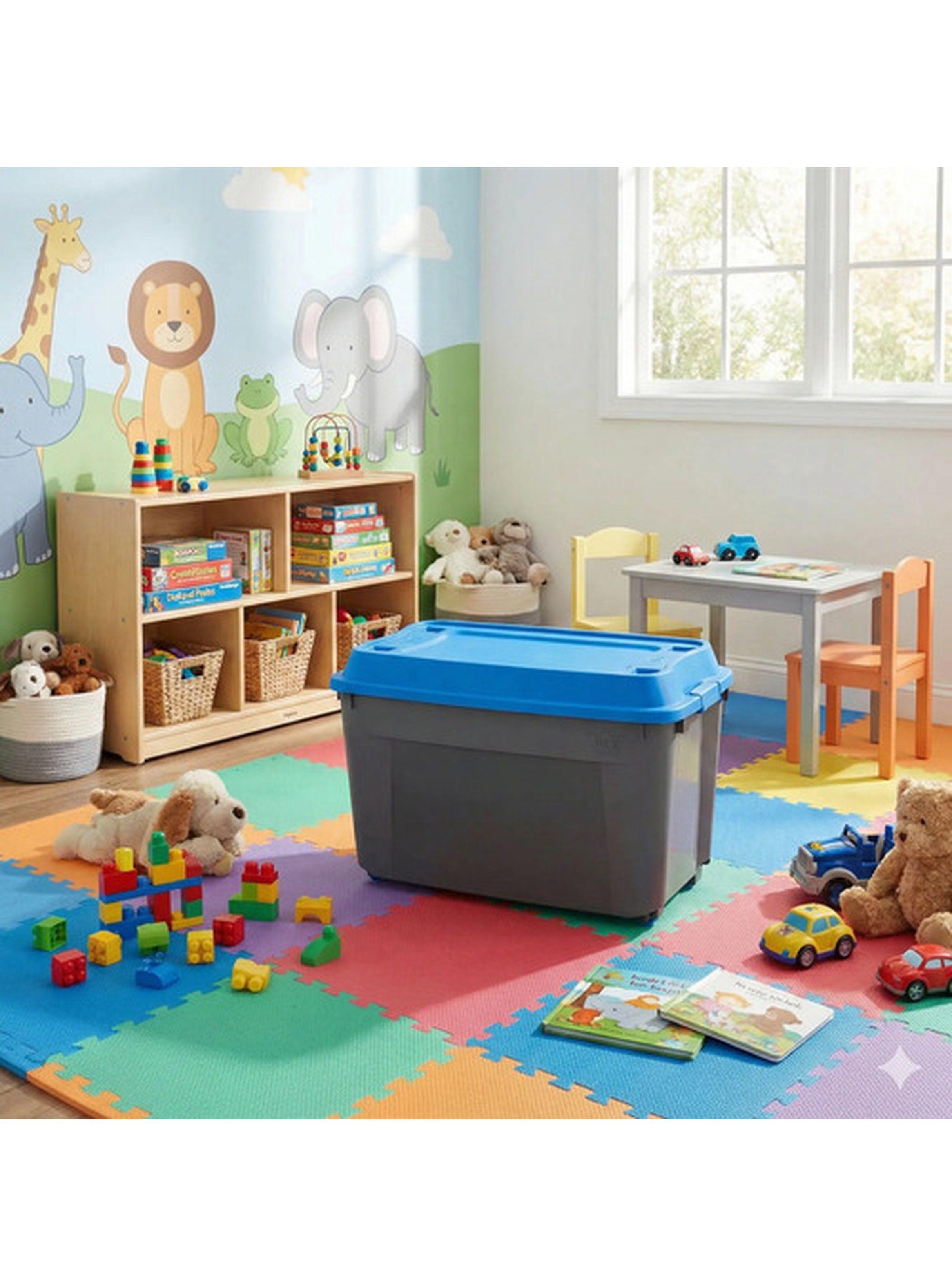Caja Baúl 210L Gris con Tapa Azul Reyplast Ultraforte-6