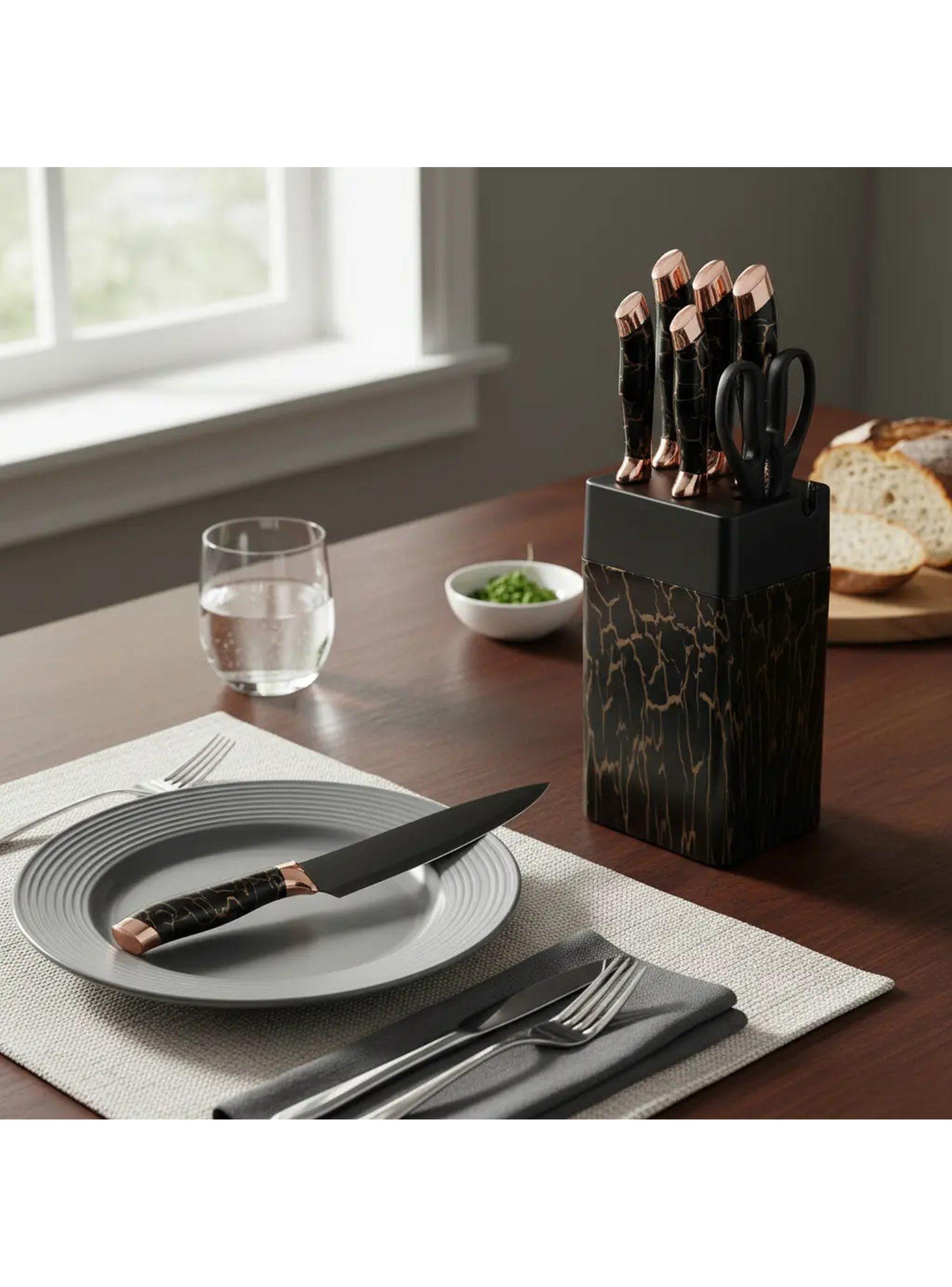 Set Cuchillos Acero Inoxidable Bloque Mármoleado Negro-3