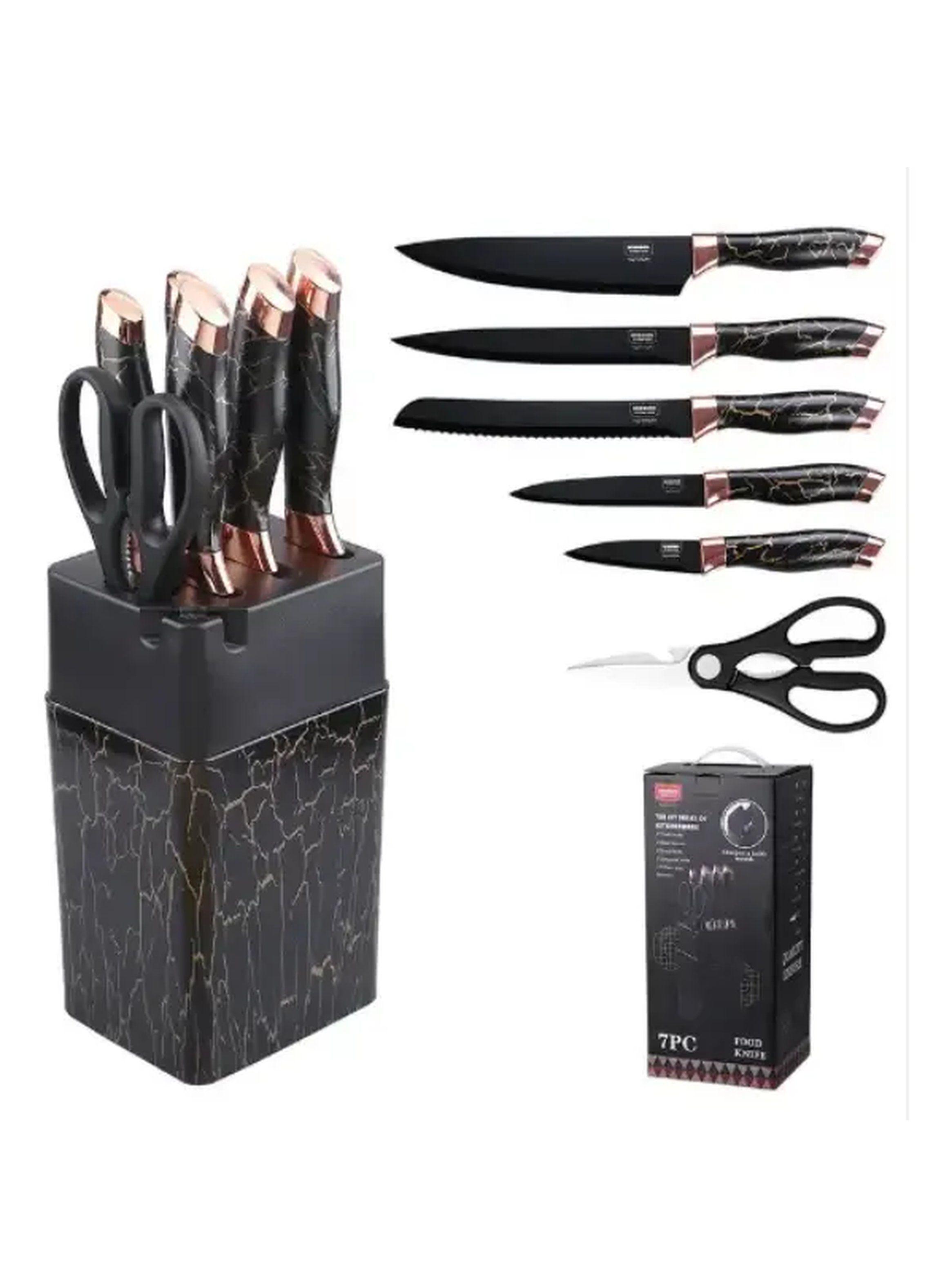 Set Cuchillos Acero Inoxidable Bloque Mármoleado Negro-4
