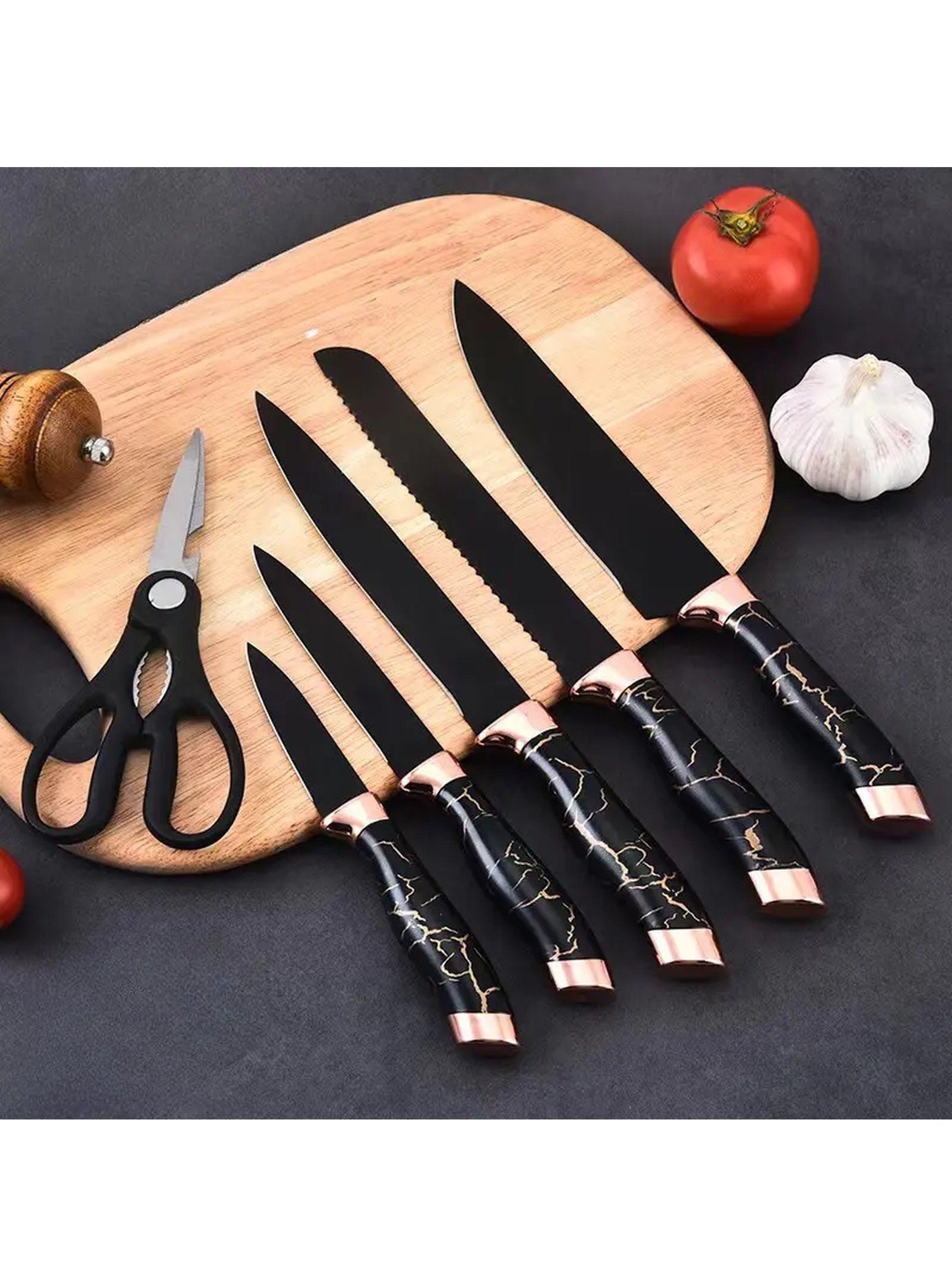 Set Cuchillos Acero Inoxidable Bloque Mármoleado Negro-6